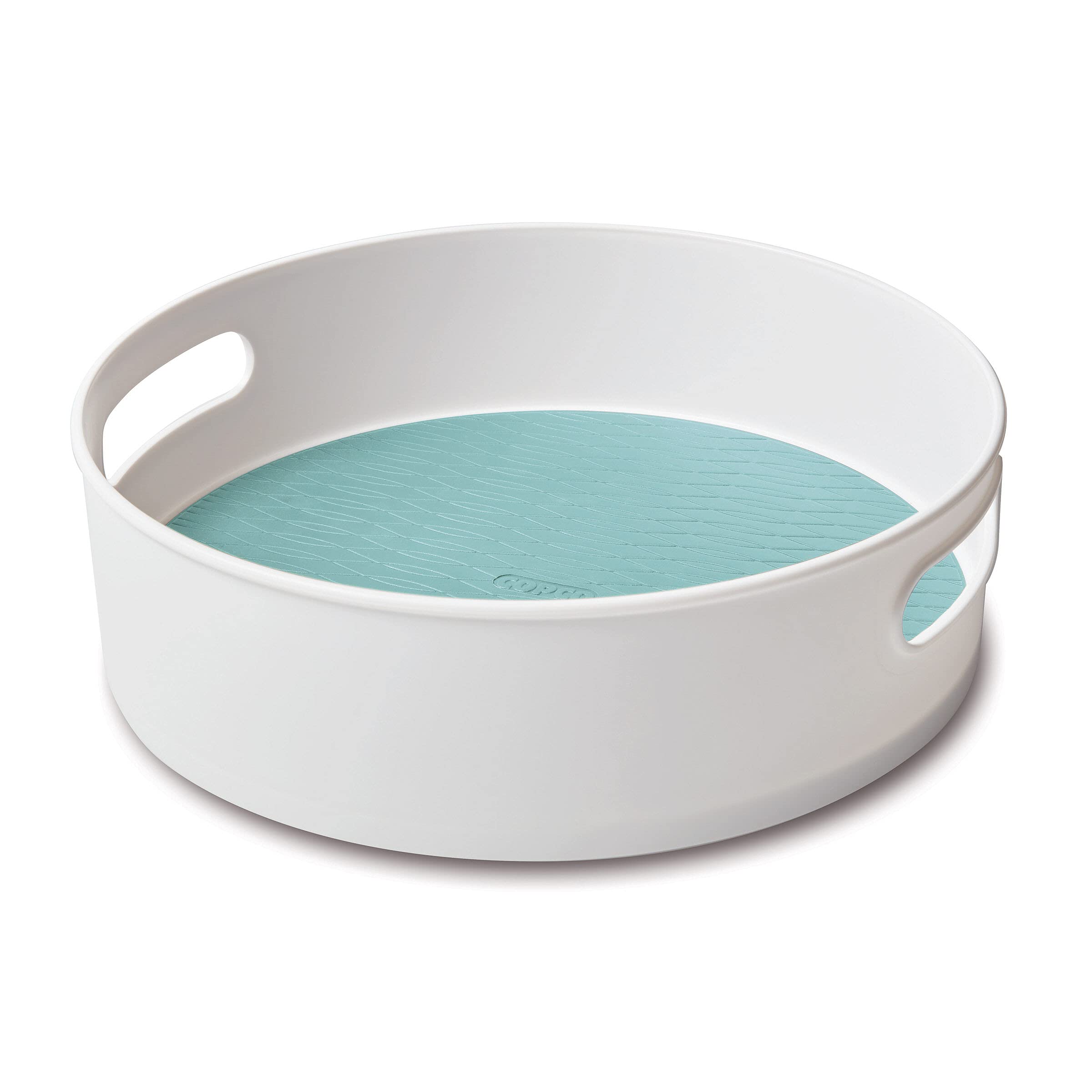 Copco NonSkid Pantry Cabinet Kitchen Refrigerator Storage Turntable, 12Inch, White and Aqua Sky