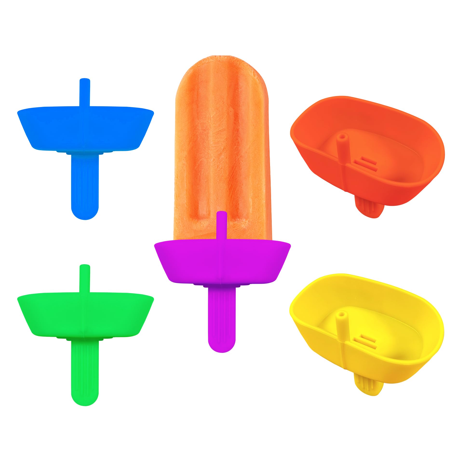 5Pcs Drip Free Popsicle Holder, Reusable Silica Gel Popcical Holder, Silicone Burr-Free Safety Mess Free Frozen Treats Holder Wi