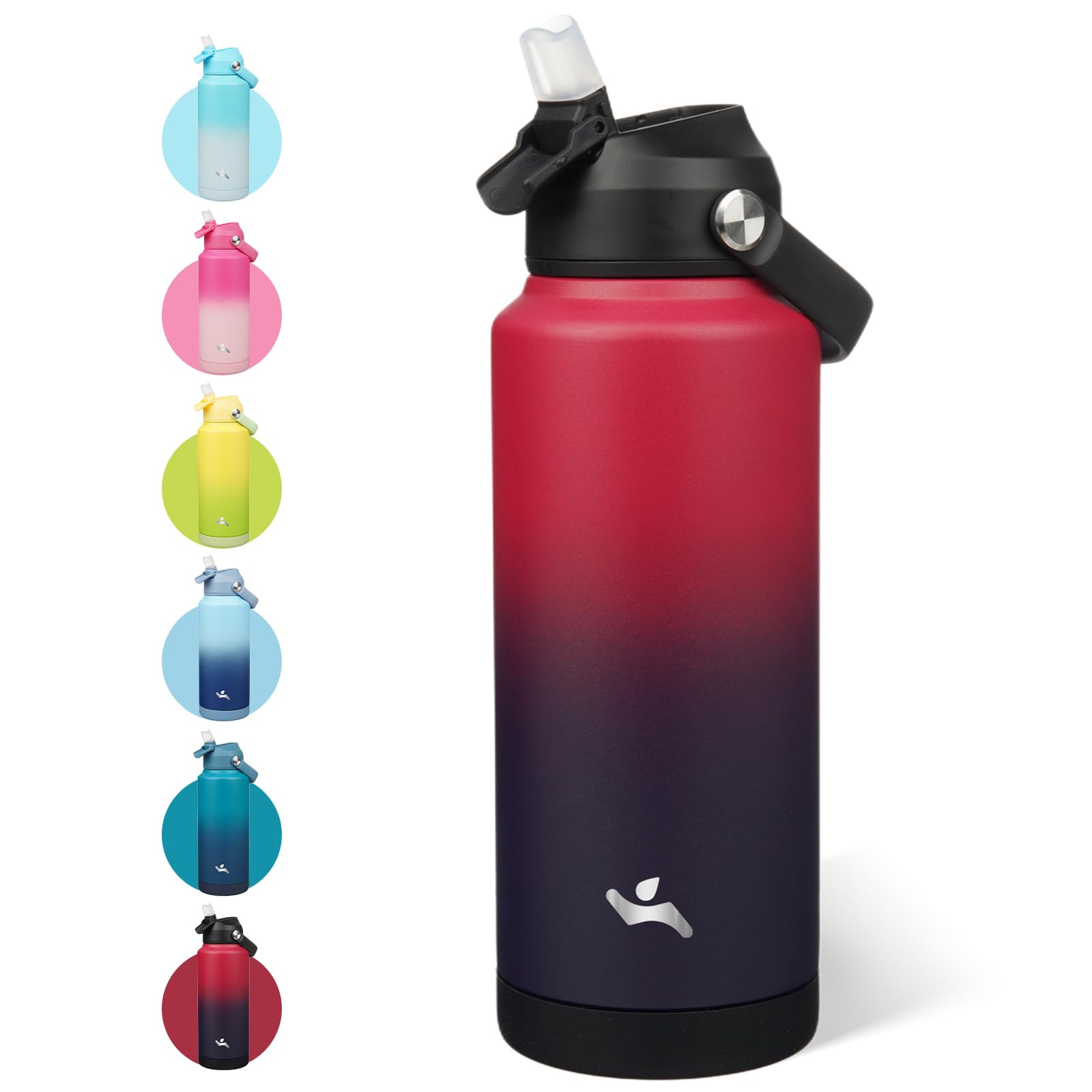 Konokyo 32 oz Insulated Stainless Steel Sports Water Bottle with Straw Lid