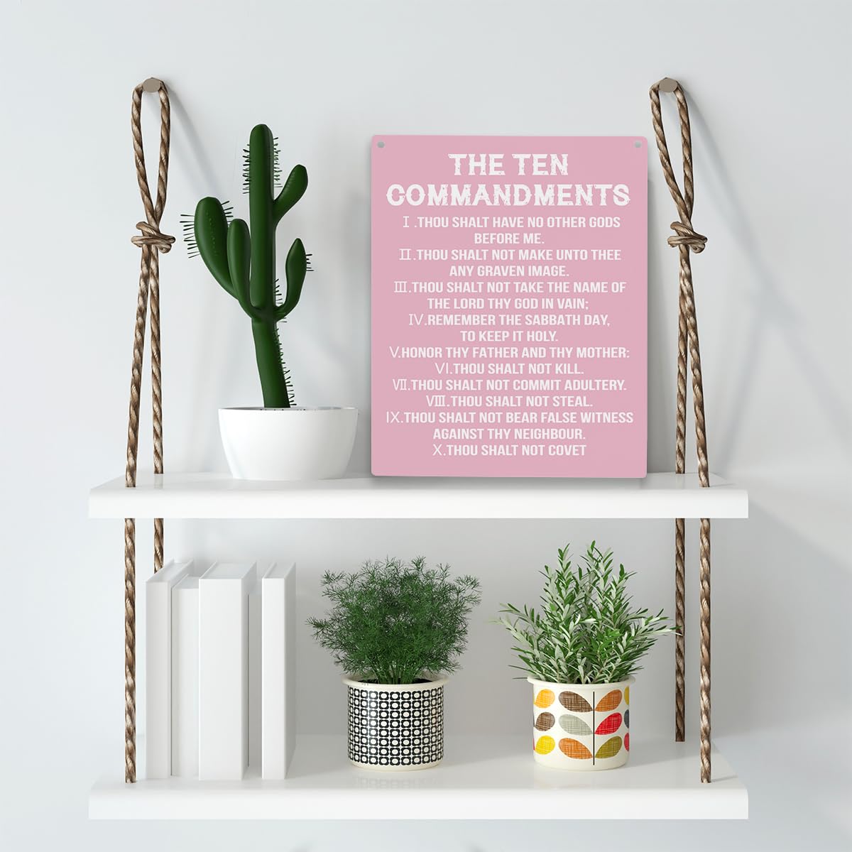 YCYD Ten Commandments Desk Decor Poster, Christian Bible Verse Religious Home Rustic Wooden Box Sign for Living Room Bedroom Off