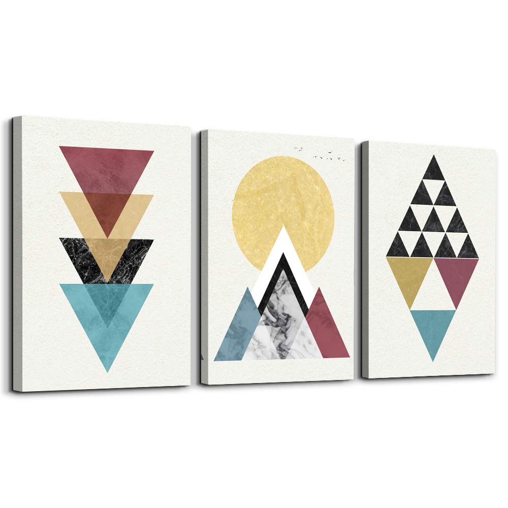 Mhartk66 Abstract Geometry Wall Art Prints, 3 Framed 12 X 16 Inch Canvas, Bedroom Living Room Bathroom Decor