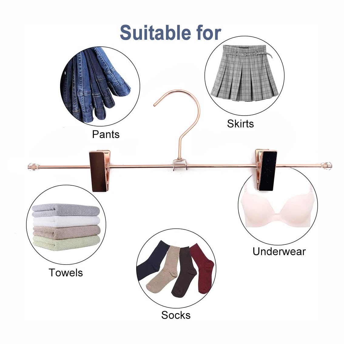 Koobay 13.8'' Rose Gold Metal Wire Clips Pants Bottom Trousers Clothes Hangers, 30 Pack Heavy Duty Hangers With Adjustable Non-S