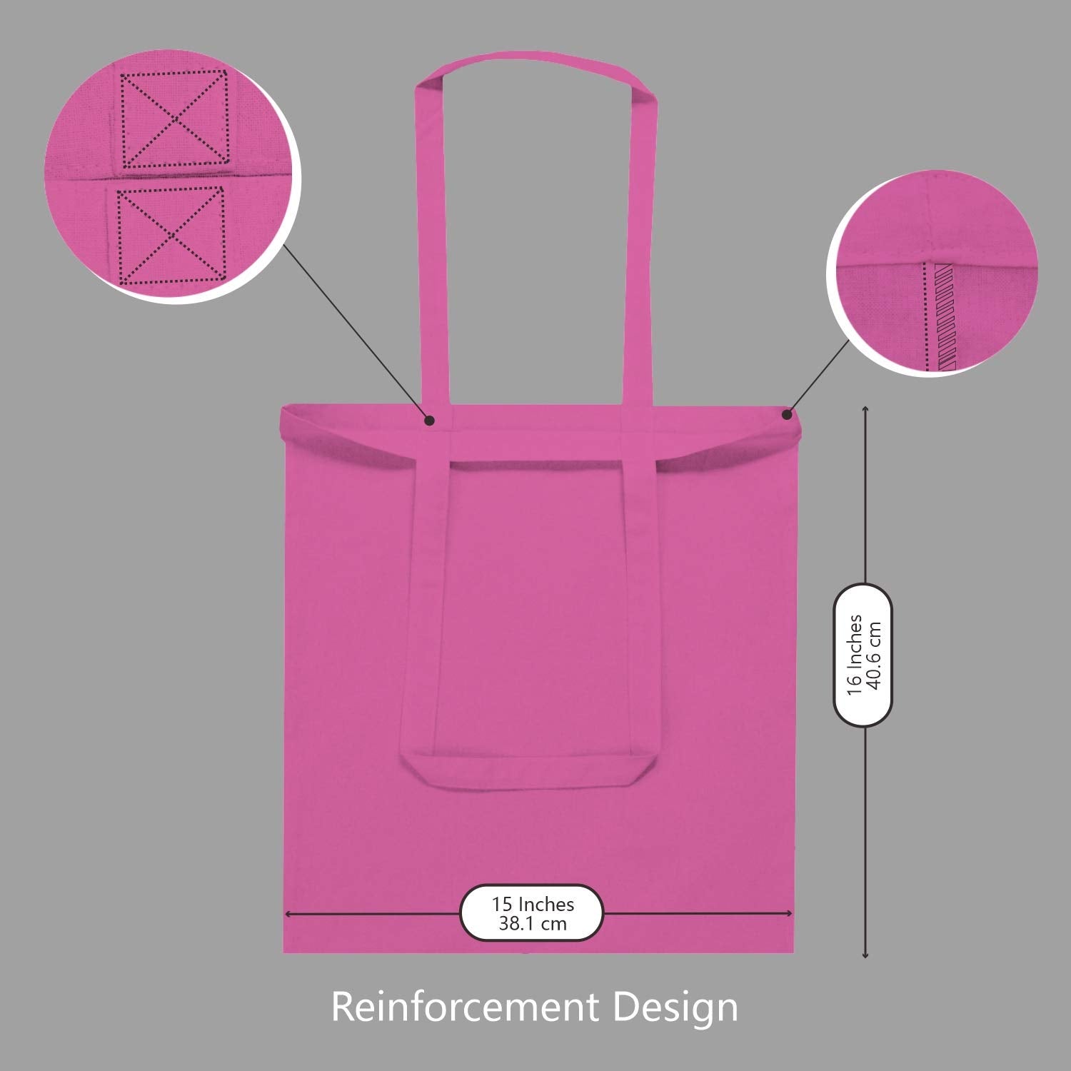 Topdesign 12-Pack Economical 16''X15'' Pink Cotton Tote Bag, Lightweight Medium Reusable Grocery Shopping Cloth Bags, Suitable F