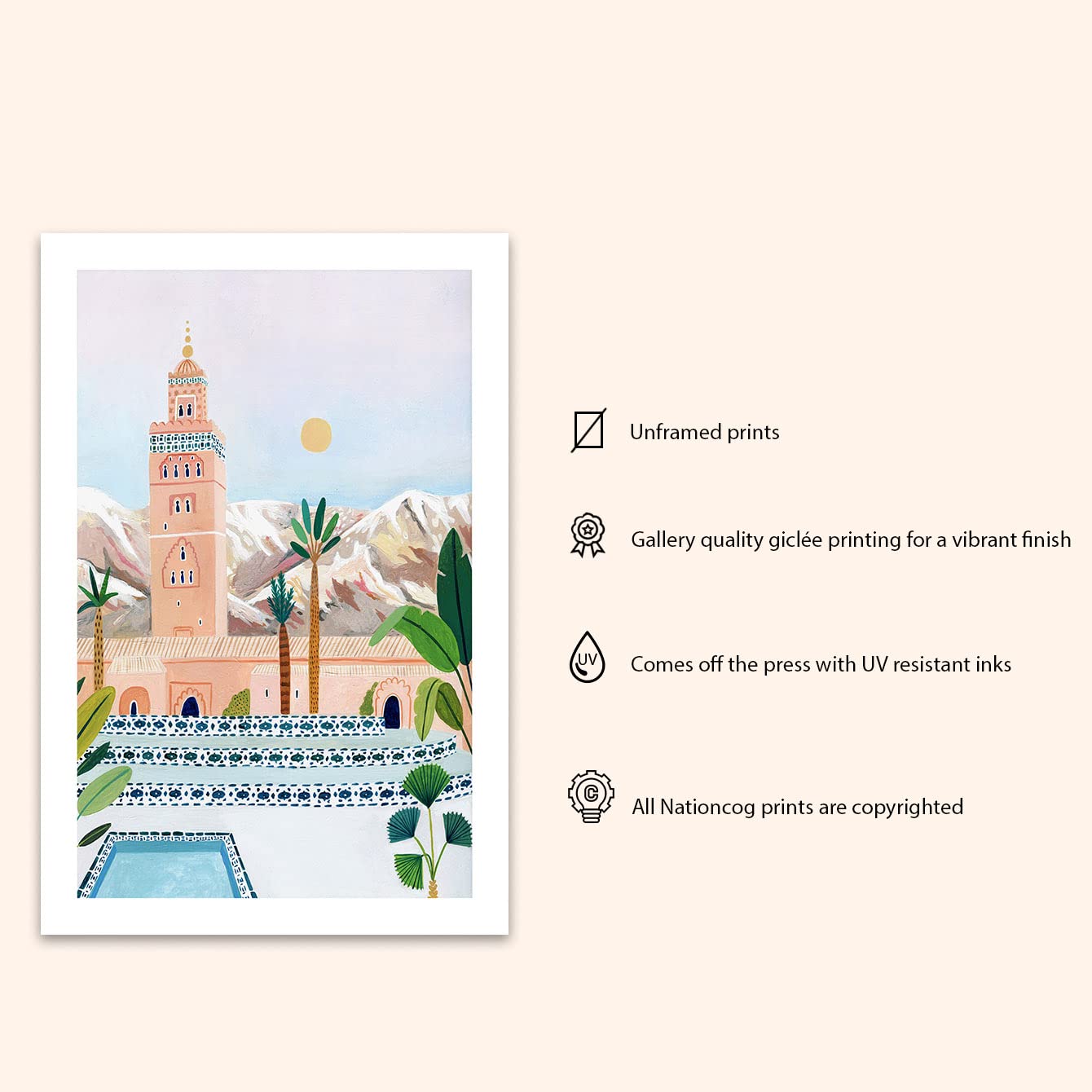 Nationcog Marrakech Art Print, Morocco Art Print, Marrakech Poster, Travel Print, Travel Poster, Moroccan Decor, Housewarming Gi