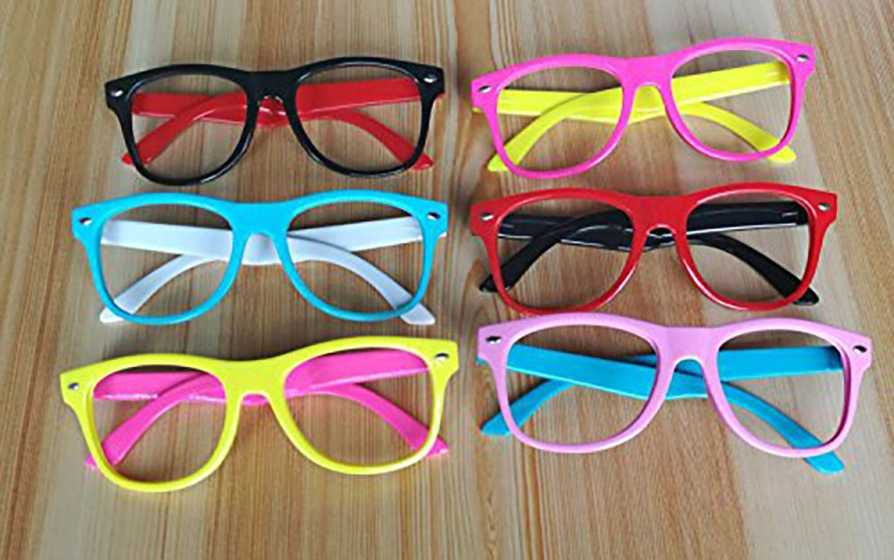 Fodattm Set of 6 Kids Children Candy Colour Fashion Cute Glasses Frame Without Lenses Nerdy Retro Glasses Party Supplies (Colour Random)