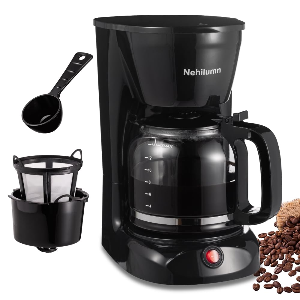 Nehilumn 12 Cup Drip Coffee Maker, Coffee Pot Machine Permanent Coffee Filter, Coffee Machines,1.8L Glass Carafe Electric Coffee