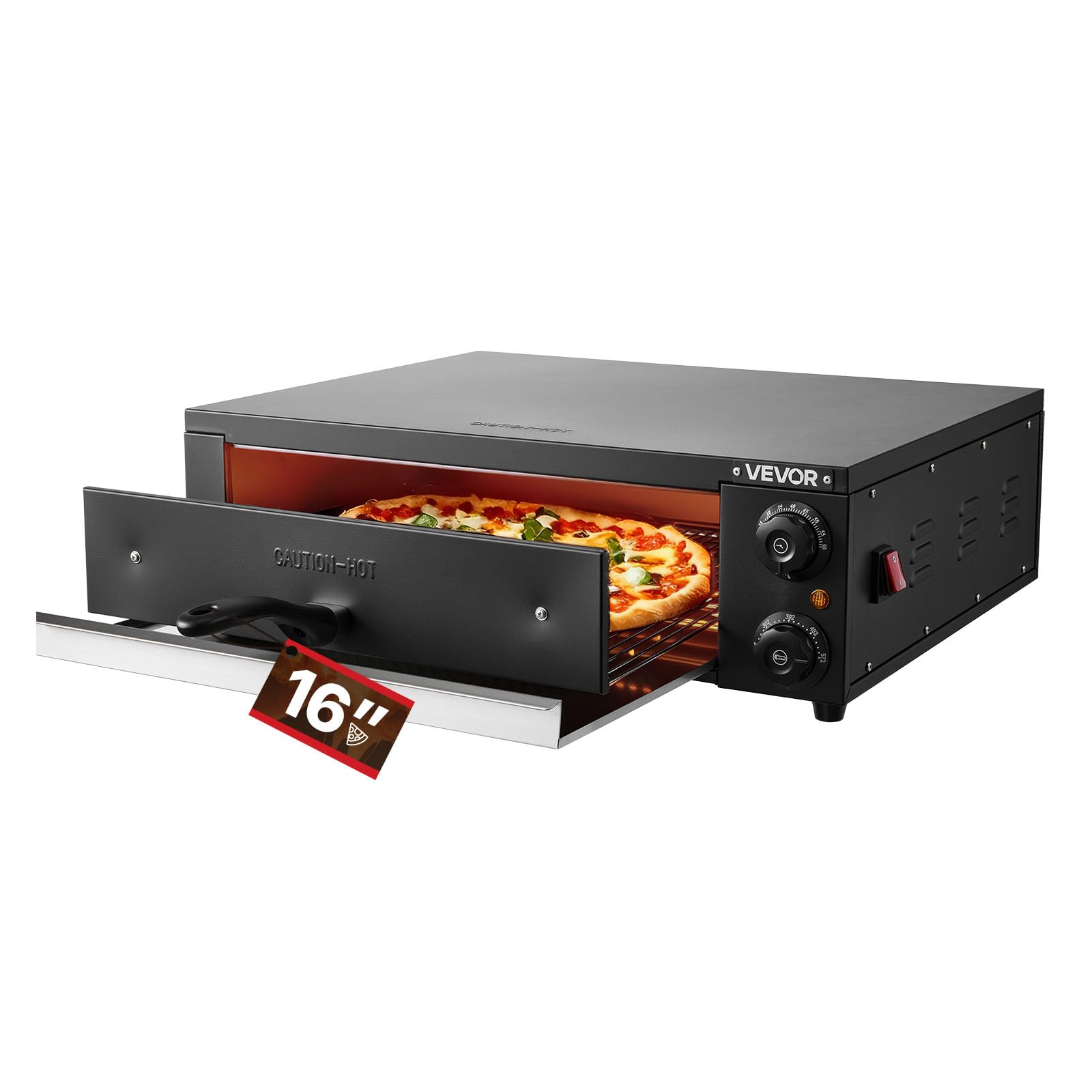 VEVOR Electric Pizza Oven, 16 in Countertop Pizza Oven, 77 to 572F Temp Range, 1750W Indoor Pizzas Maker w/Timing & Temp Control