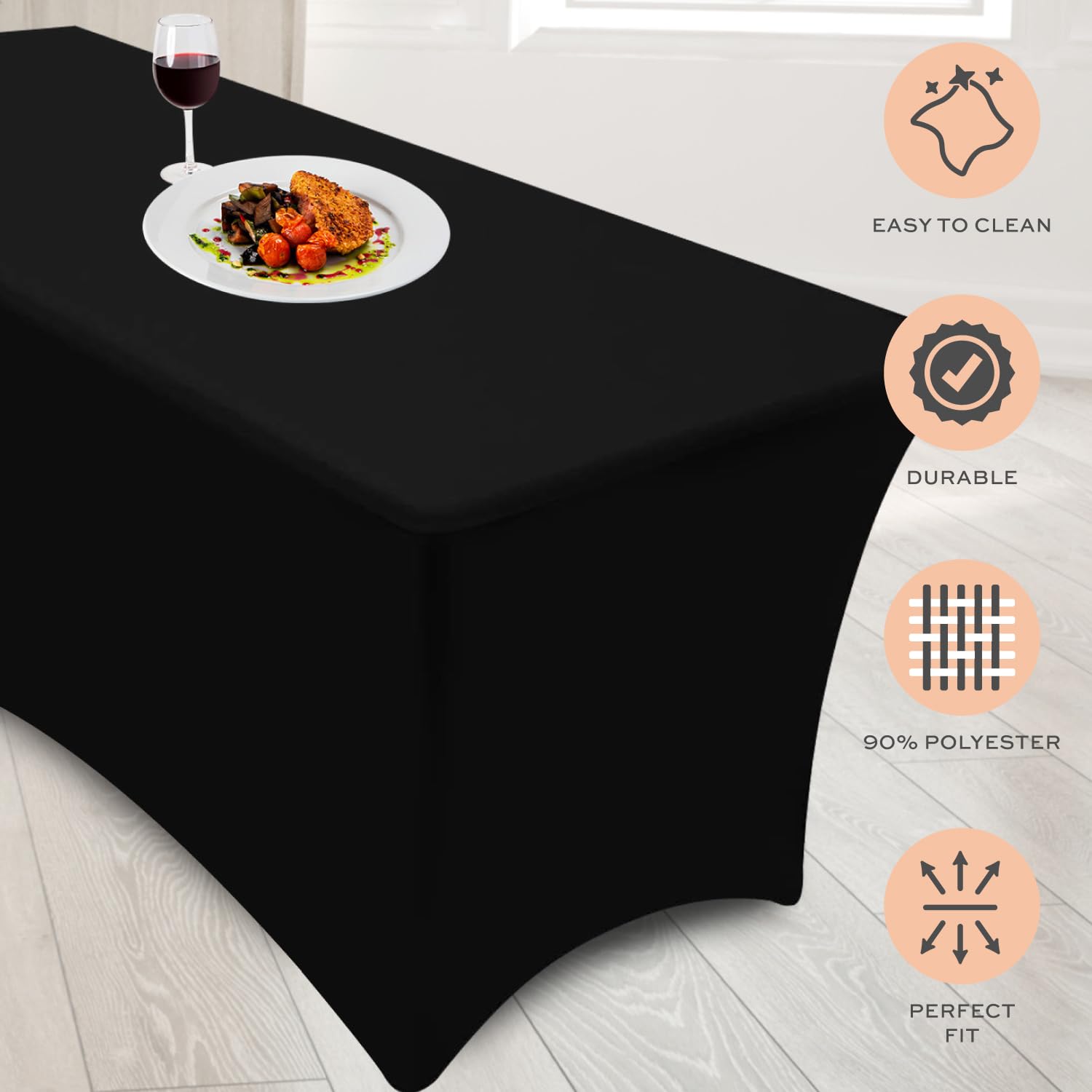 Black Spandex Table Covers 6Ft, 2 Pack - Elegant, Durable, Stretchy 6Ft Table Cover Fitted, Wrinkle And Stain Resistant, Elastic