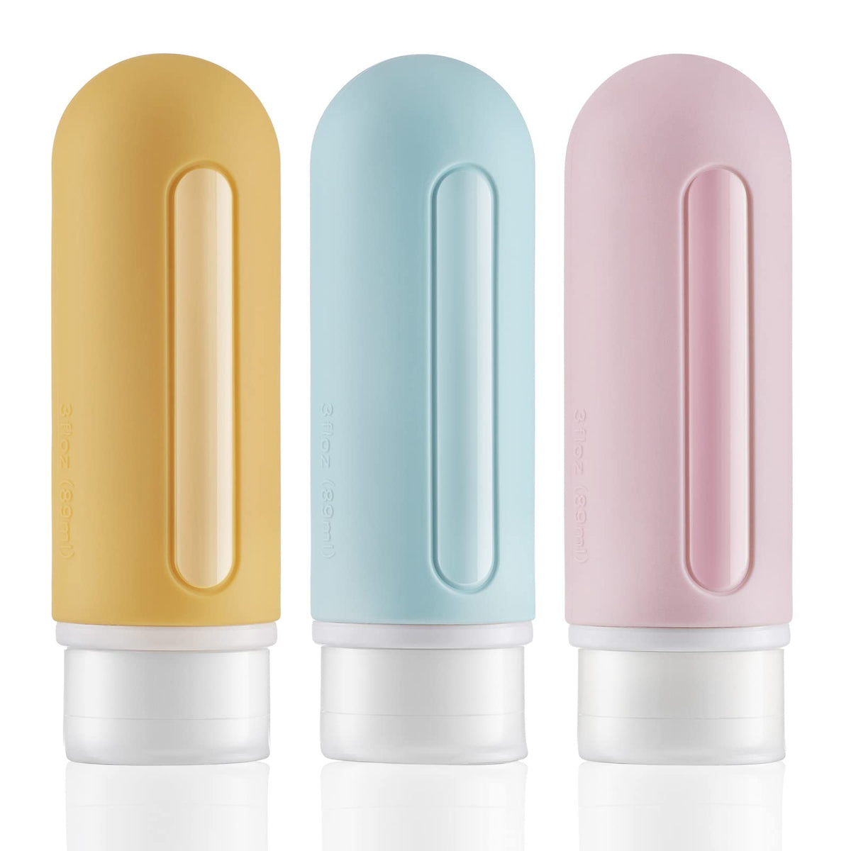 Lisapack Travel Bottles 3Oz, Squeeze Toiletry Container Leak Proof, Travel Size For Shampoo (3 Pack, Pink, Yellow, Blue)
