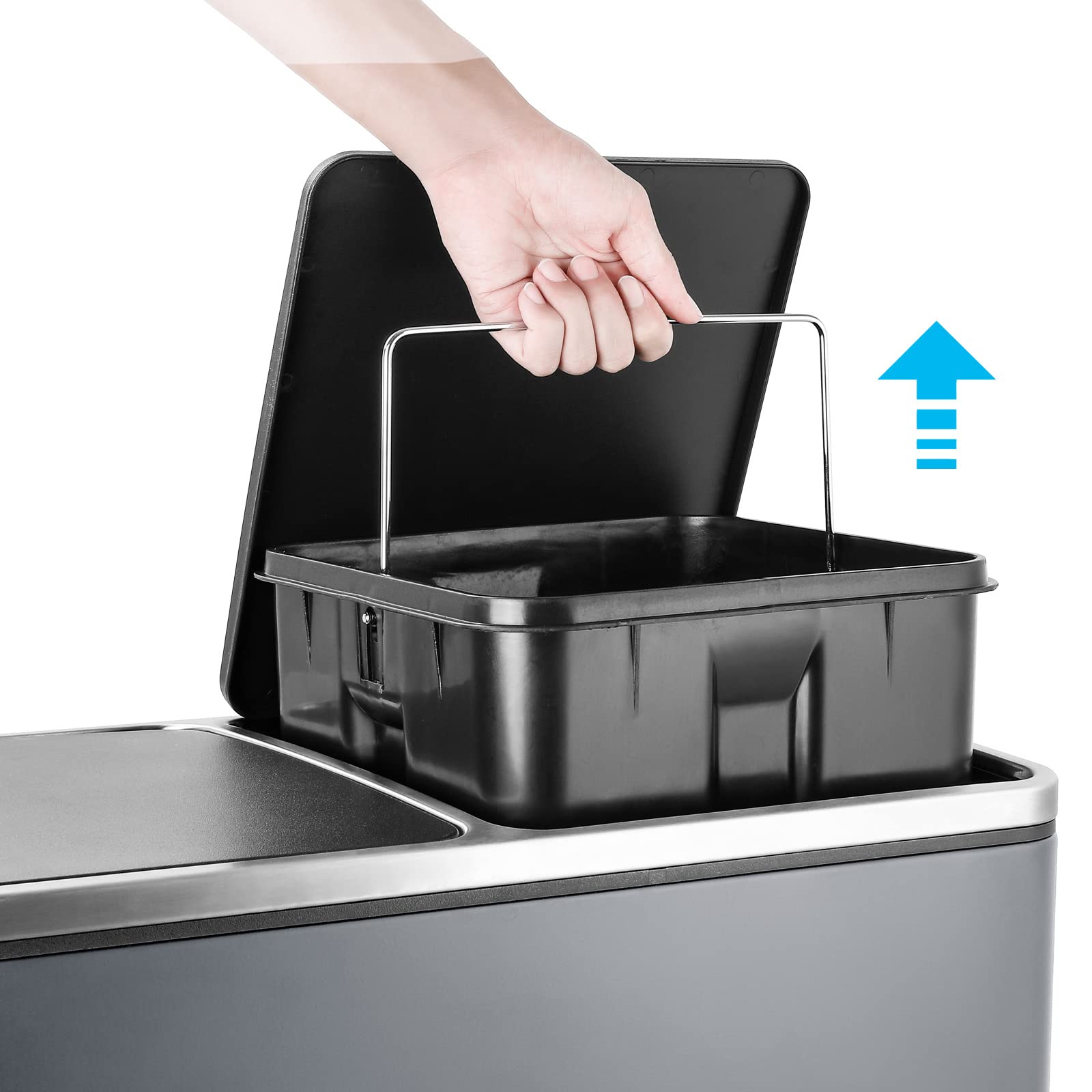 Athlike 60L(16 Gal ) Dual Trash Can, Stainless Steel Kitchen Garbage Can, Double Compartment Classified Rubbish Bin, Recycle Dus