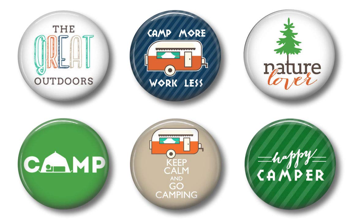 Camping Decor Magnets - Rv Magnets - Set Of Six 1.75'' - Cute Fridge Magnets For Glamping Camping Trailer Or Camper (Camping)