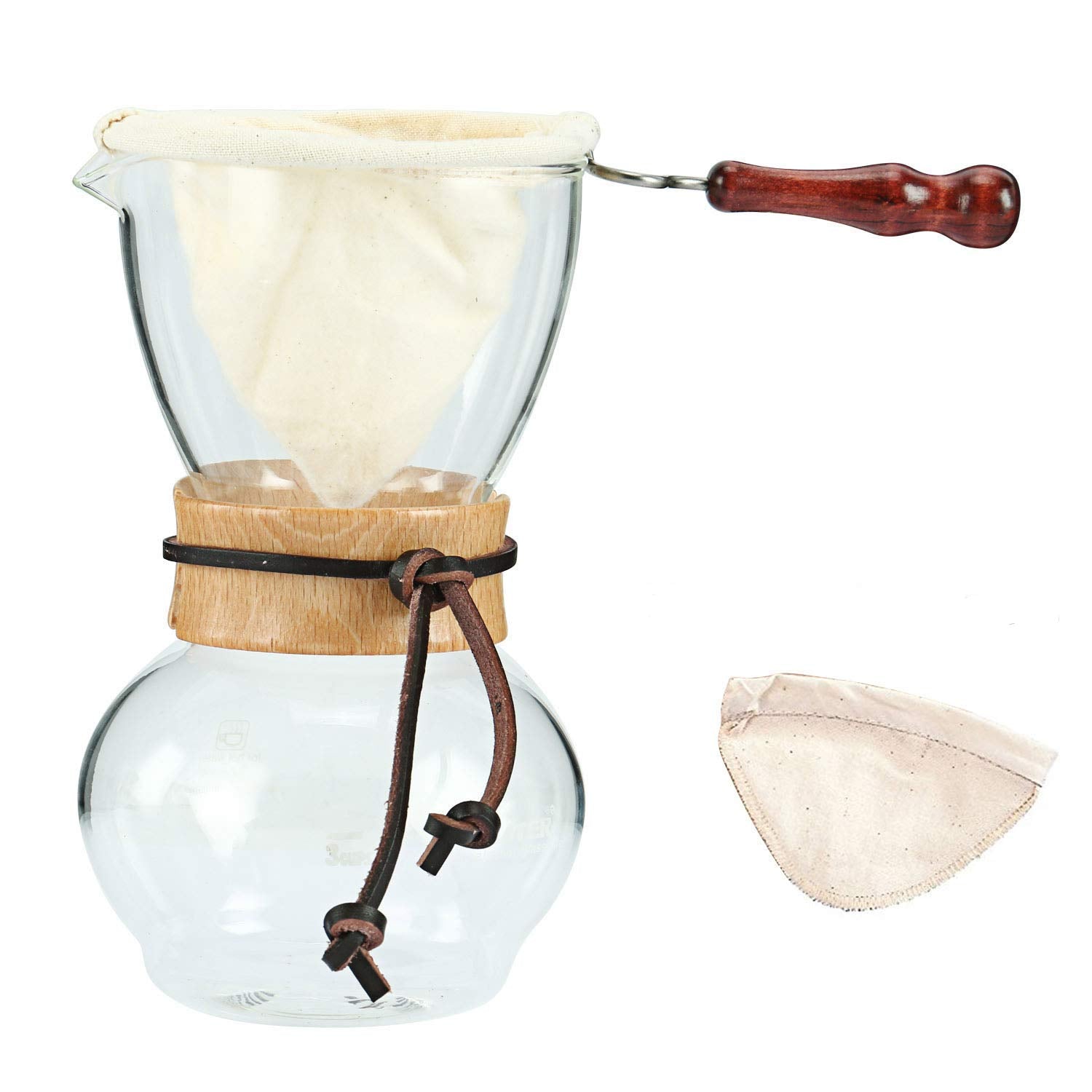 Homend Woodneck Coffee Brewer 480Cc 3-4Cups Coffee Maker, Woodneck Coffee Drip Pot Heat Resist Glass Coffee With 1 Extra Filter