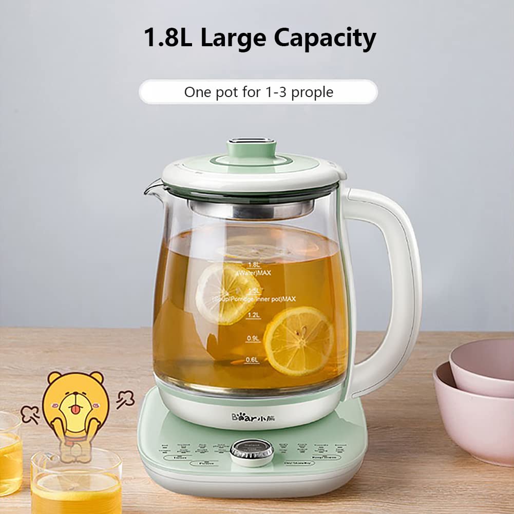 Bear Ysh-C18S2 Health Pot, Electric Kettle Tea Maker With Infuser, Glass Kettle & Stew Pot, 16 Menus 18L 120V, Green