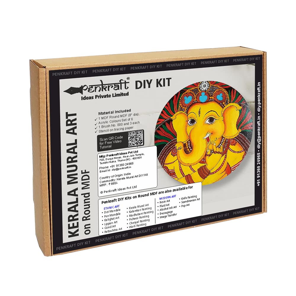 Penkraft Kerala Mural Art On Round Mdf Diy Kit | Free Video Tutorial
