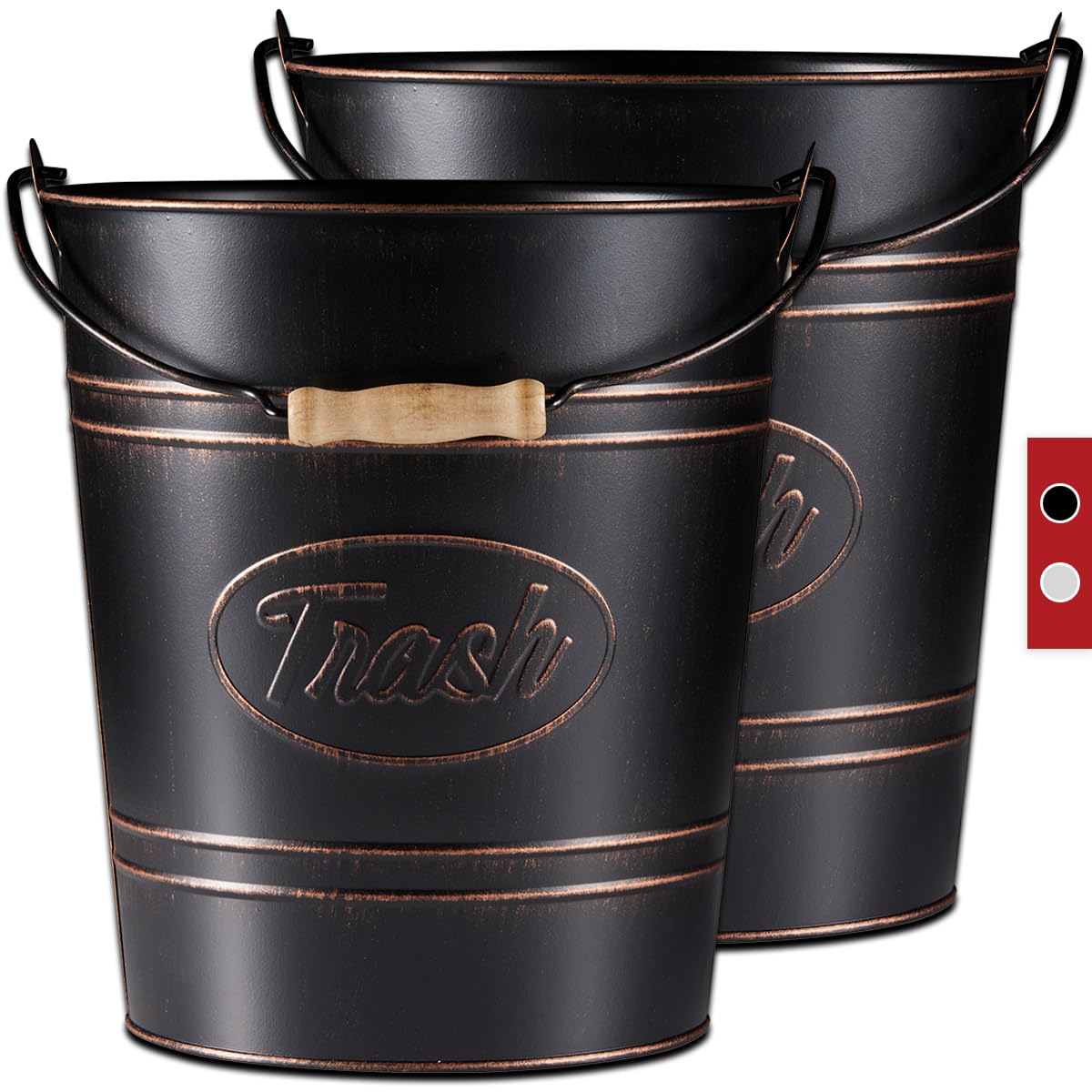 Pack 2, Rustic Farmhouse Bathroom Trash Can, Modern Country Style Galvanized Farm Metal Kitchen Trash Bucket, Large Vintage Wast