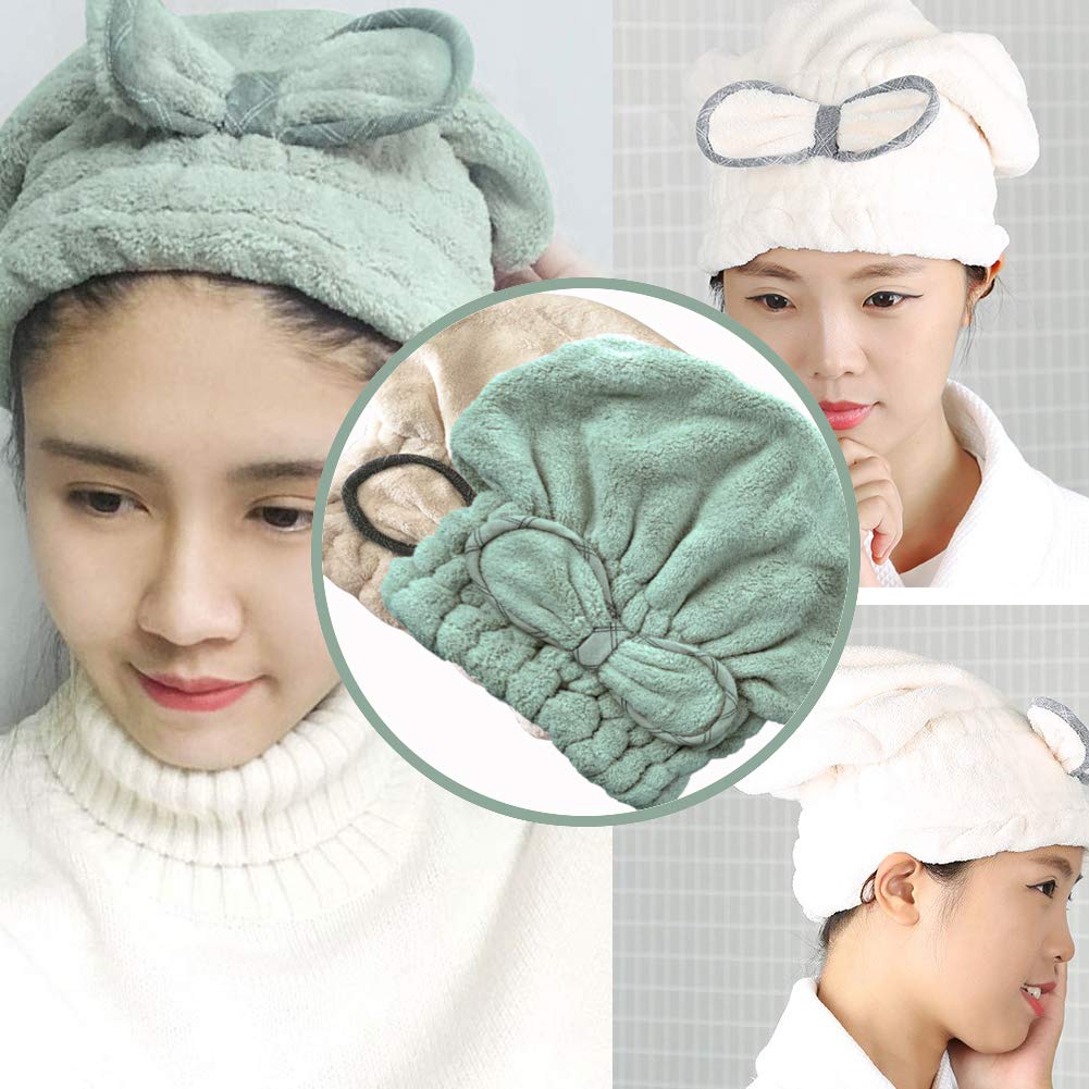 Jseng [New Upgrade] Microfiber Hair Drying Towel Cap, Extrame Soft & Ultra Absorbent, Fast Drying Hair Shower Cap for Girls and