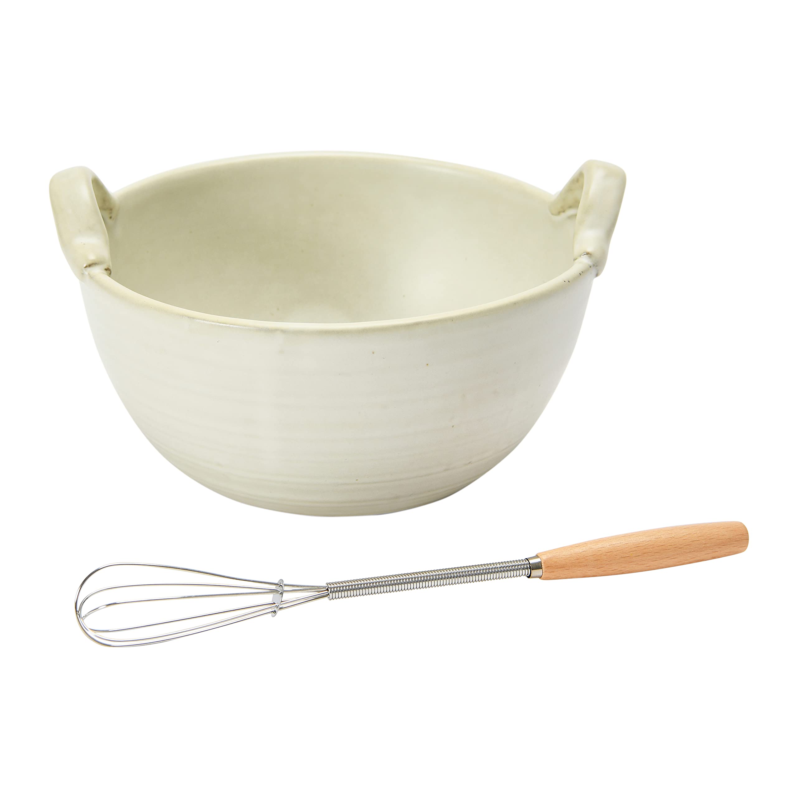 Creative Co-Op Stoneware Batter Bowl Whisk Serveware, 6.75'', Cream