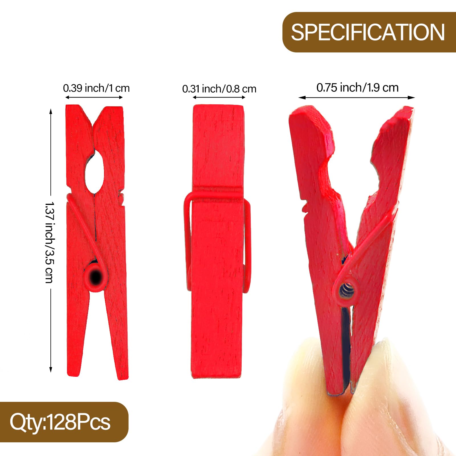 (Pack Of 128) Mini Wooden Colored Clothespins Red