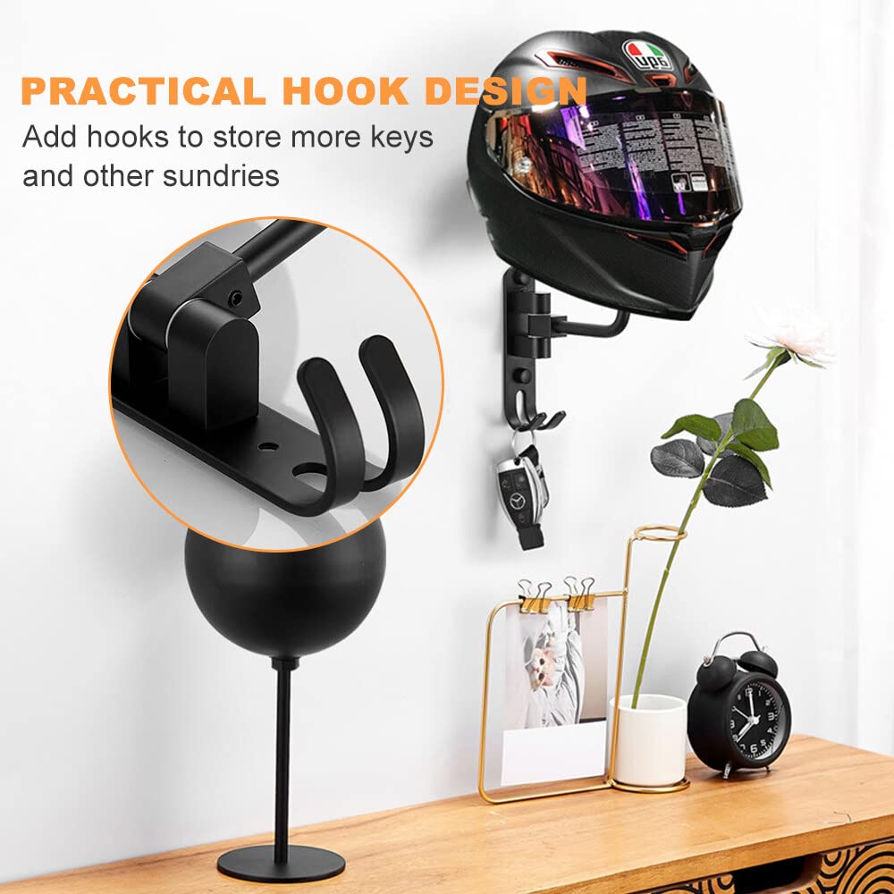Olymajy Helmet Stand, Motorcycle Helmet Display Stand With Hook, Wall Mounted Rotatable Hat Stand, Hard Hat, Handbag Storage Dis