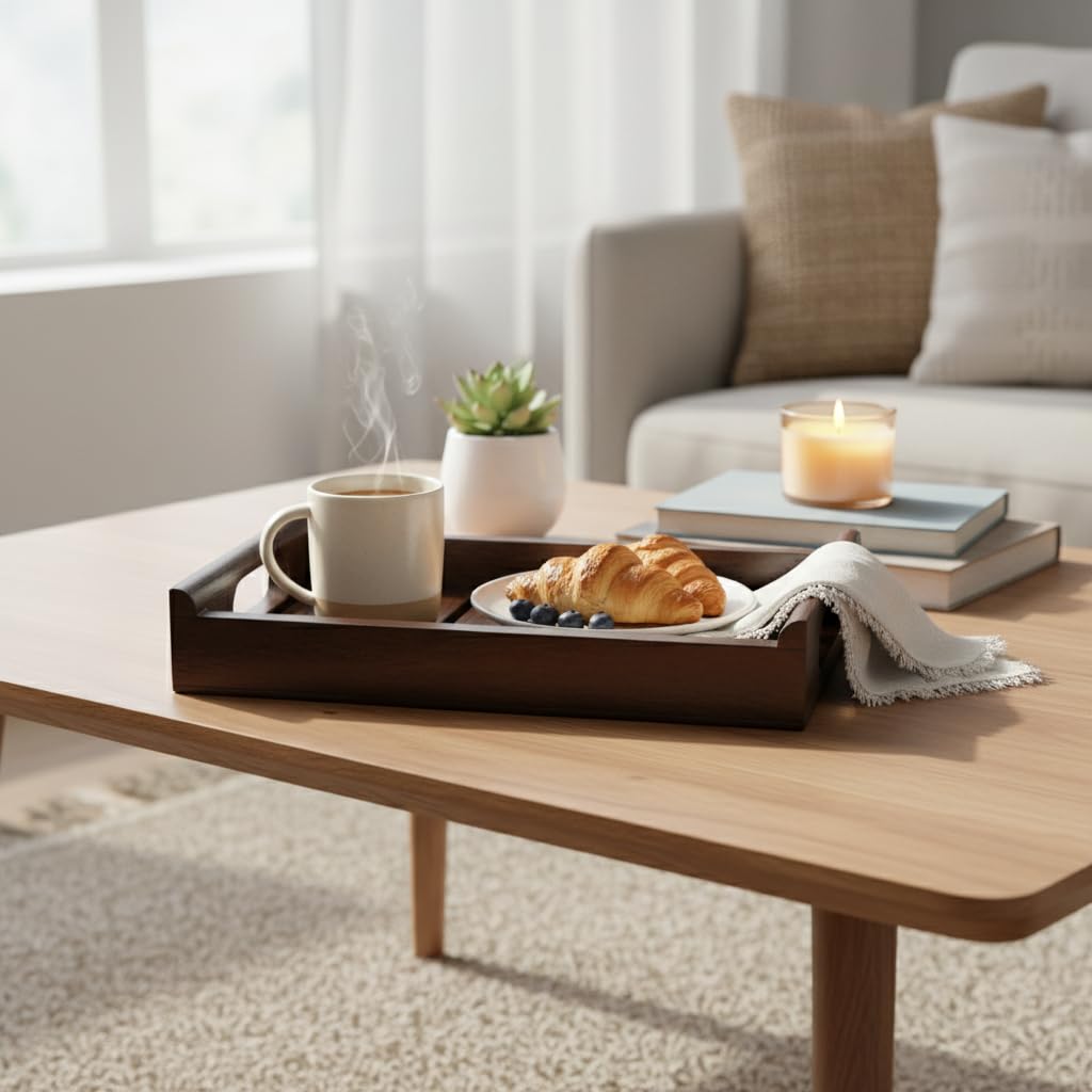 Aprodz Solid Wood Decorative Serving Tray  Antique Touch Rectangular Wooden Tray For Kitchen, Dining & Coffee Table