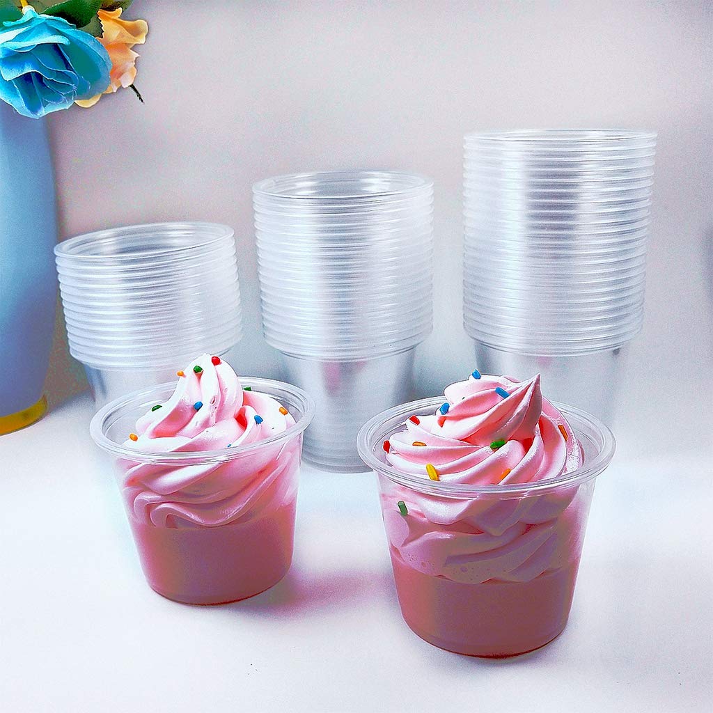 Tashibox 200 Sets-5.5 Ounce Disposable Plastic Jello Shot Cups With Lids, Souffle Portion Cups
