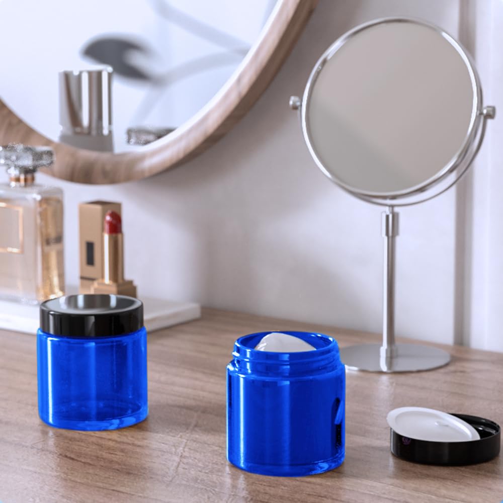 4 Oz Glass Jars With Lids, Tecohouse Blue Glass Jars With Black Lids & Inner Liners, Mini Travel Sample Containers For Slime, Ma