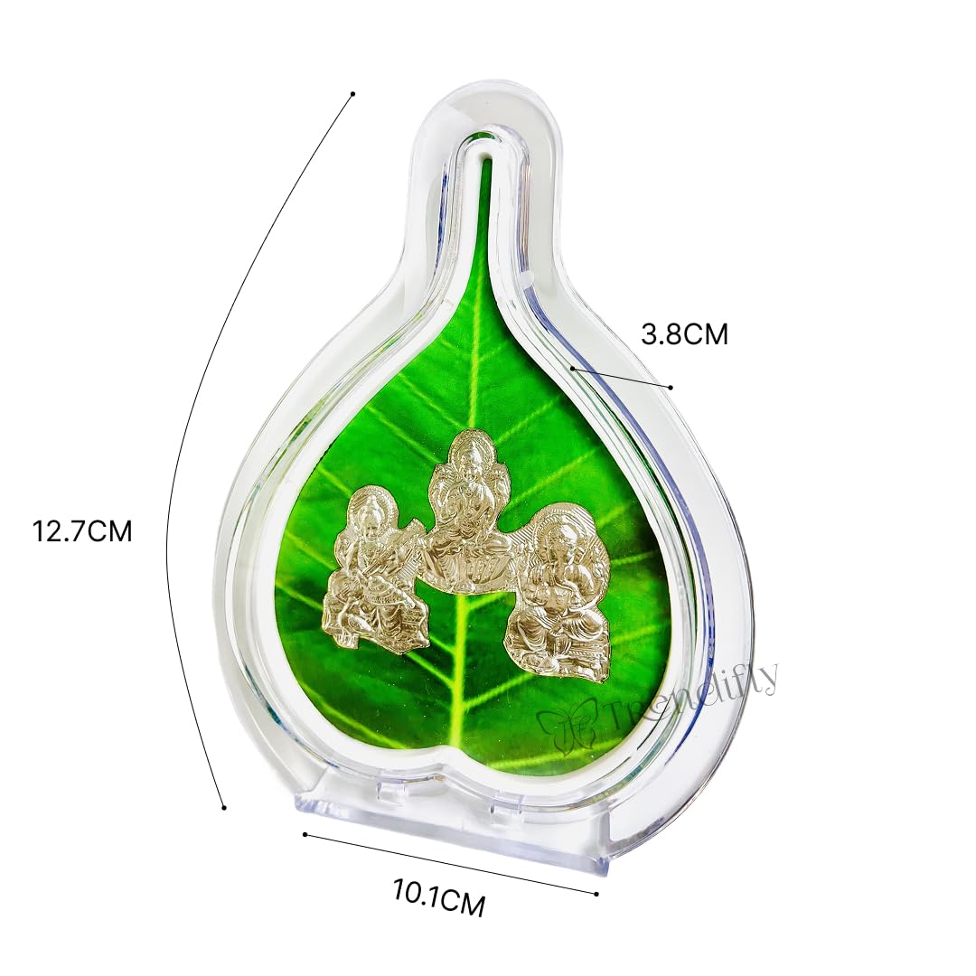 Trendifly 999 Silver Ganesh Laxmi Saraswati Pan Shape Leaf Stand Idol Statue Frame | Home Office Pooja Room Temple Decoration It