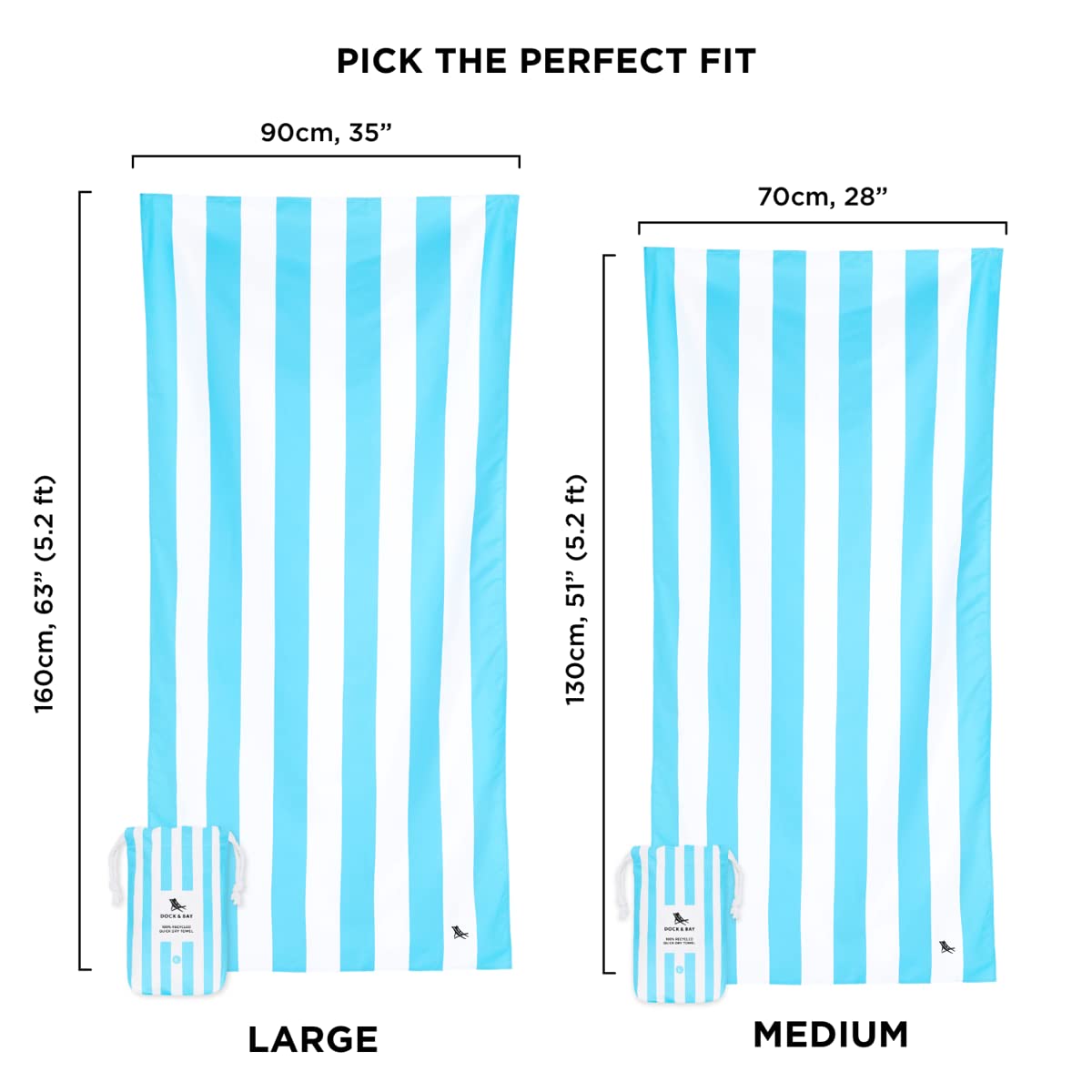 Dock & Bay Quick Drying Towel - for Sports & gym - compact  Lightweight - 100% Recycled - Includes Bag - cabana - Tulum Blue  Medium (130x70cm  51x27)
