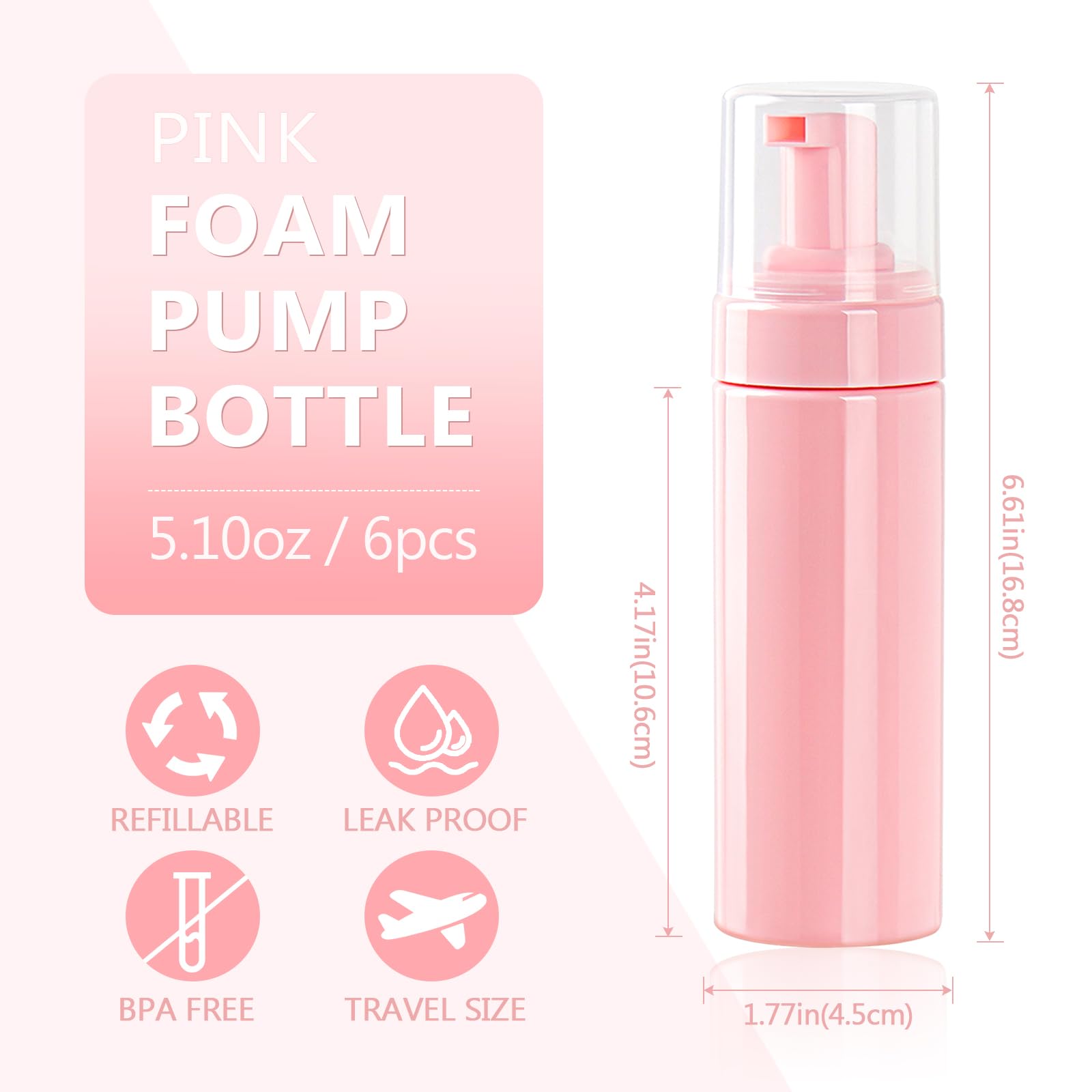 Foam Pump Bottle 5.1Oz/150Ml Pink Empty Foam Bottle Pump, Travel Foam Bottle For Soap, Shampoo, Cleaning Foam Dispenser Bottle R
