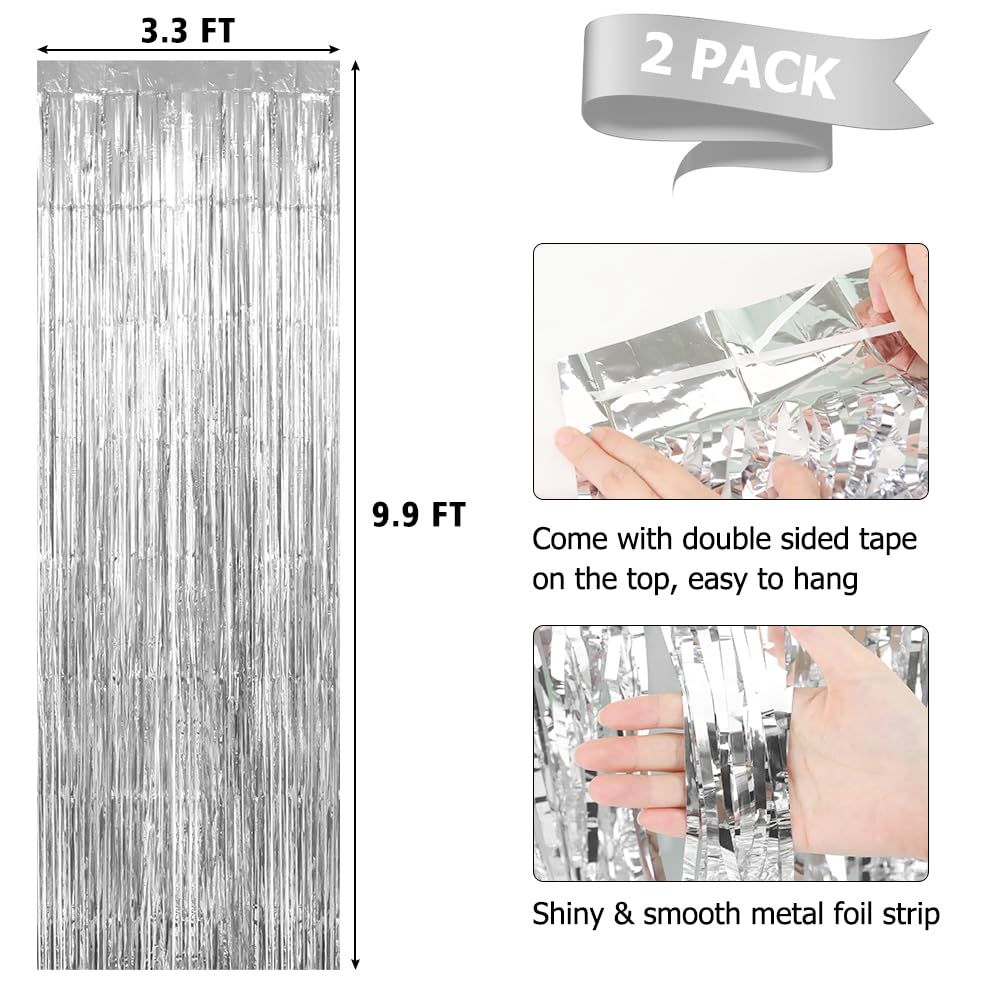 Silver Backdrop Curtain Fringe Backdrop Tinsel Curtain Backdrop 2 Pack 3.3 X 9.9 Ft Foil Fringe Curtains Silver Streamers Tinsel