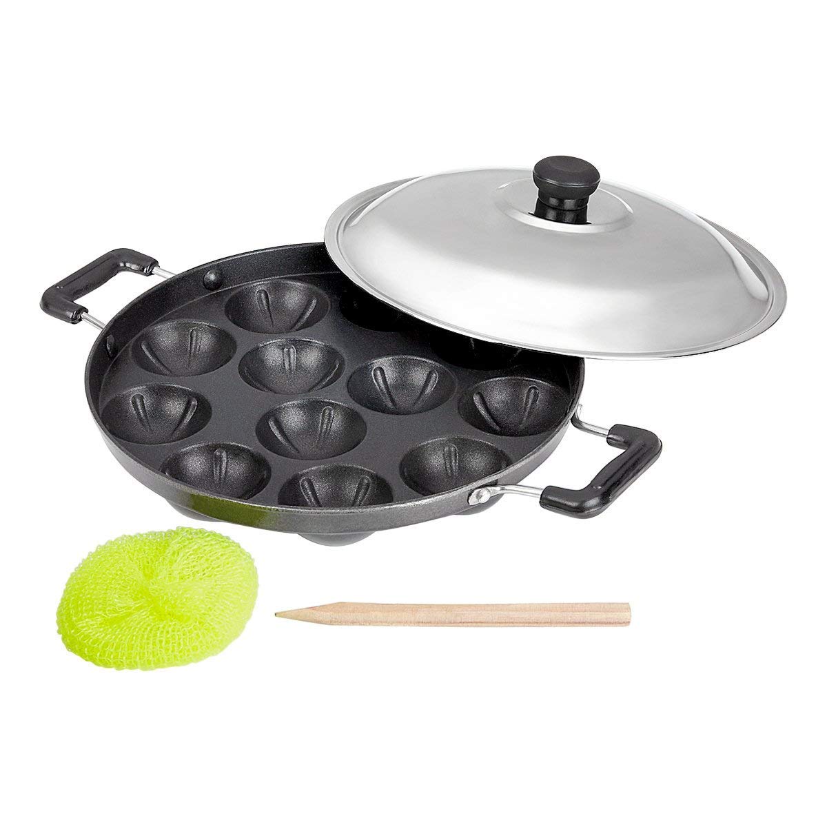 Tanish Trading Appam Patra Paniyaram Non Stick Pan,Takoyaki Or Danish Aebleskiver Filled Pancake Pastry Pan, Appam Maker Set Of