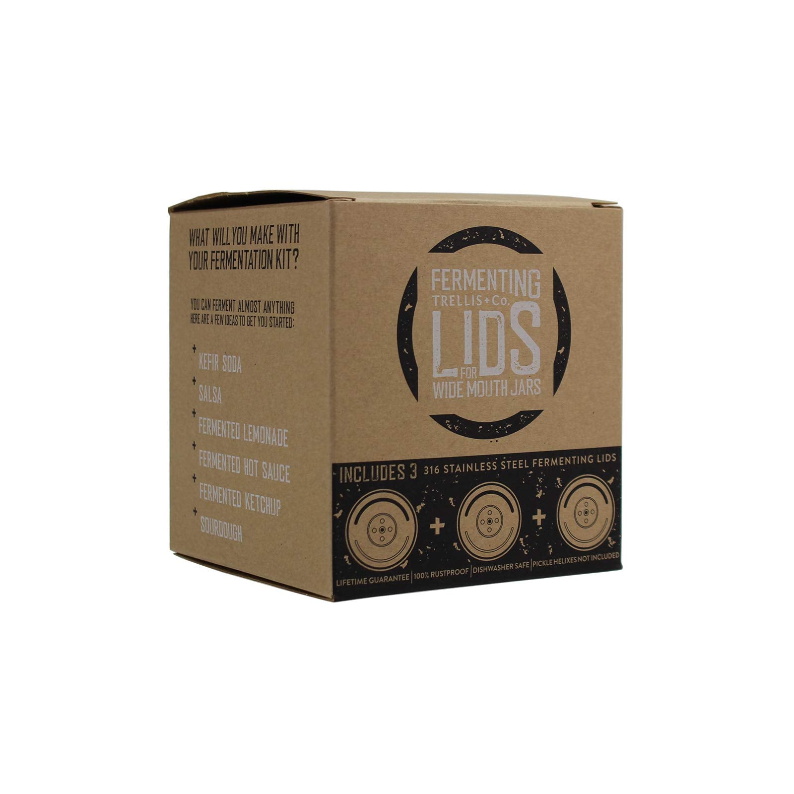 Trellis + Co. 316 Stainless Steel Fermentation Lids | 3 Silicone Waterless Fermenter Airlock Lids | Easy Lacto Fermenting Wide M