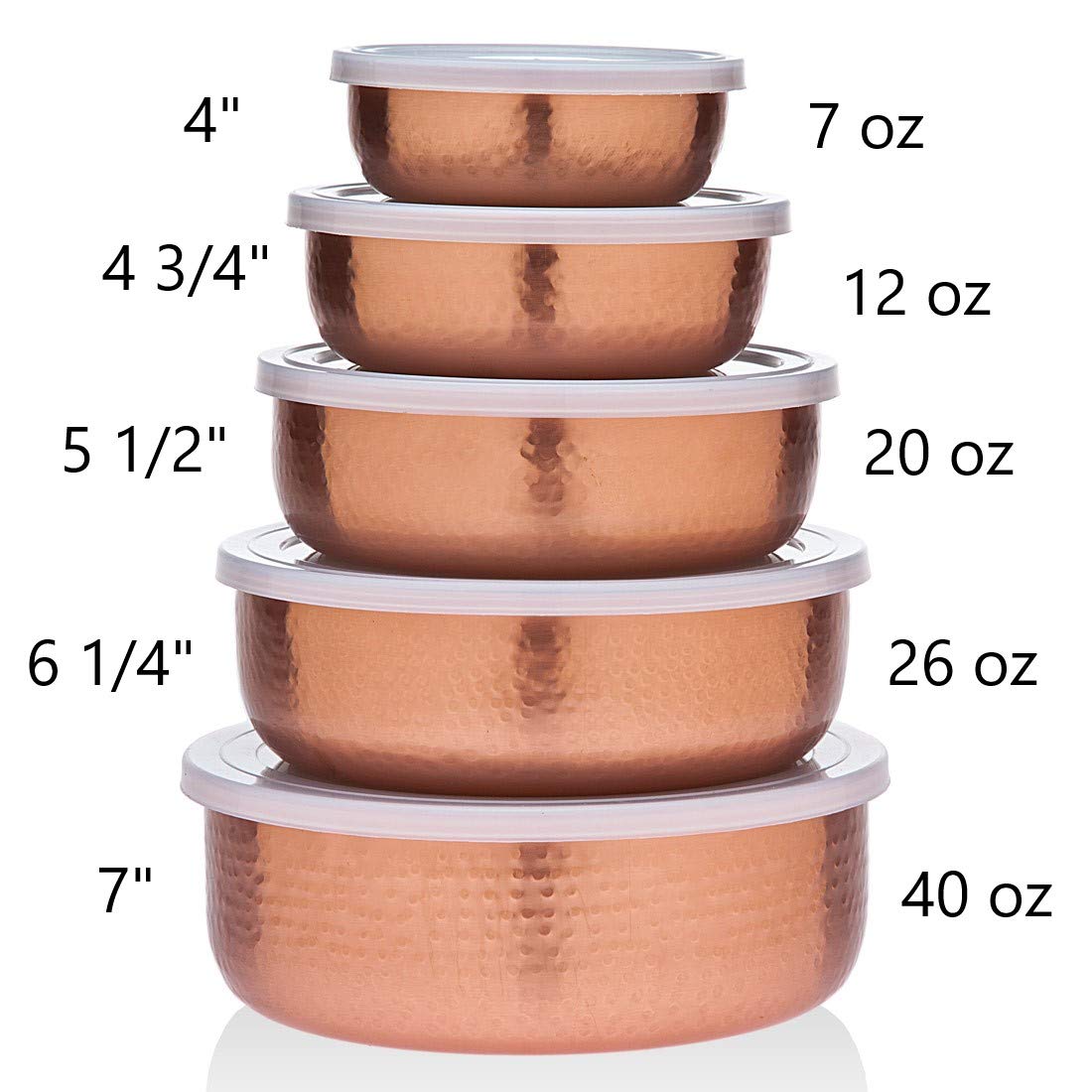 Godinger 5 Piece Hammered Copper Plated Stackable Storage Bowl Set With Airtight Lids