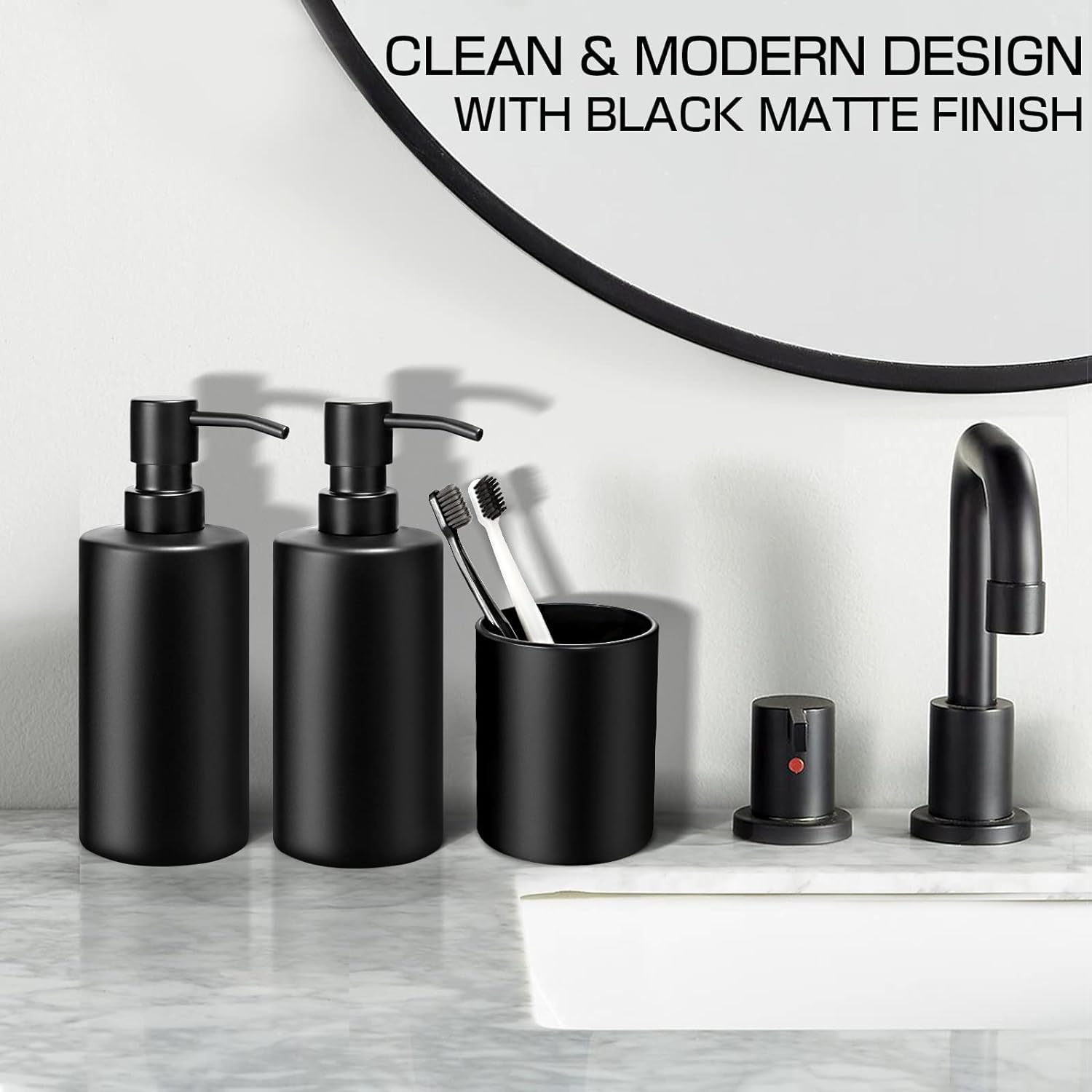 Alpiriral Matte Black Bathroom Accessories Set, 5 Pcs Bathroom Accessories Set, Glass Soap Dispenser And Toothbrush Holder Set,