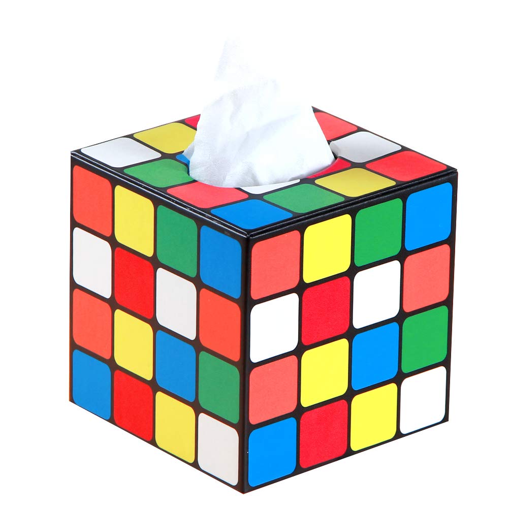 Tissue Box Holder Leather Square Facial Tissue Box Cover Pumping Paper Case Dispenser, Magic Cube Napkin Holder For Bathroom Van