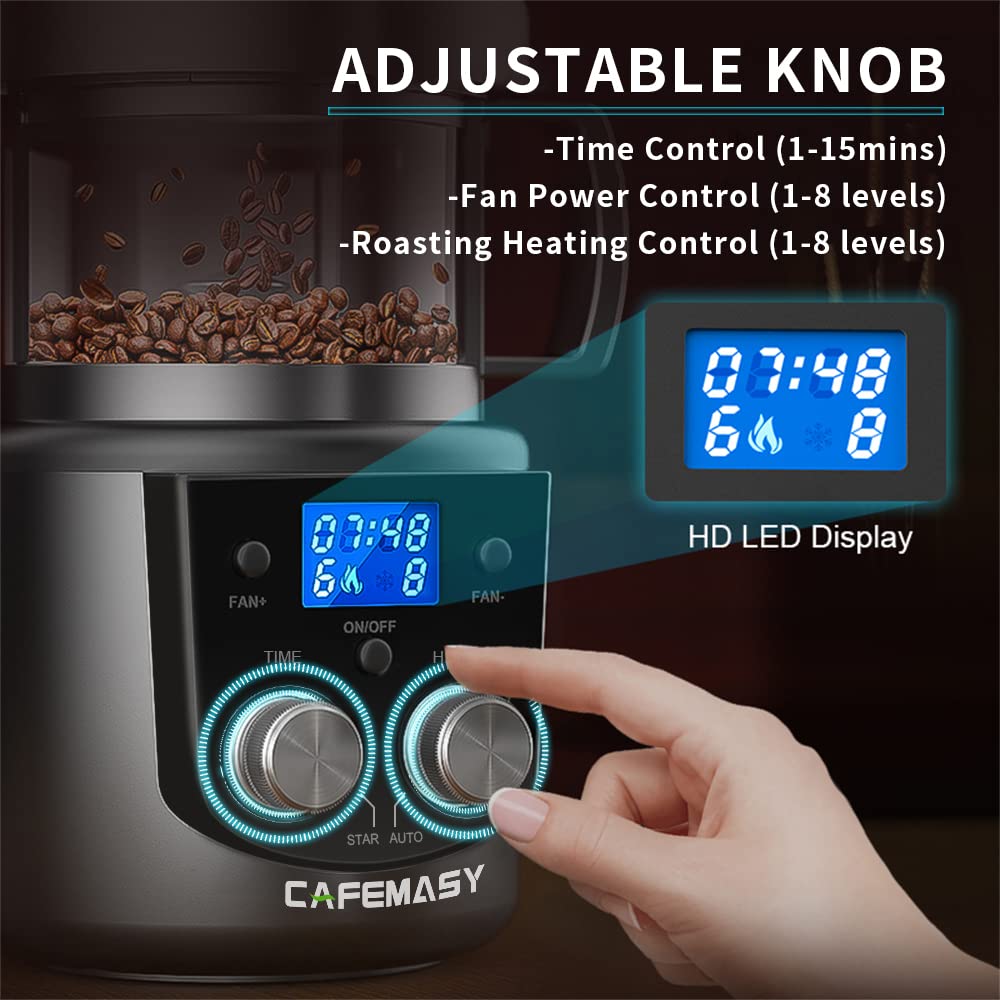 Cafemasy Coffee Bean Roaster Machine - Home Use Air Coffee Roaster With Adjustable Timer Roasting Heating And Air Fan Setting