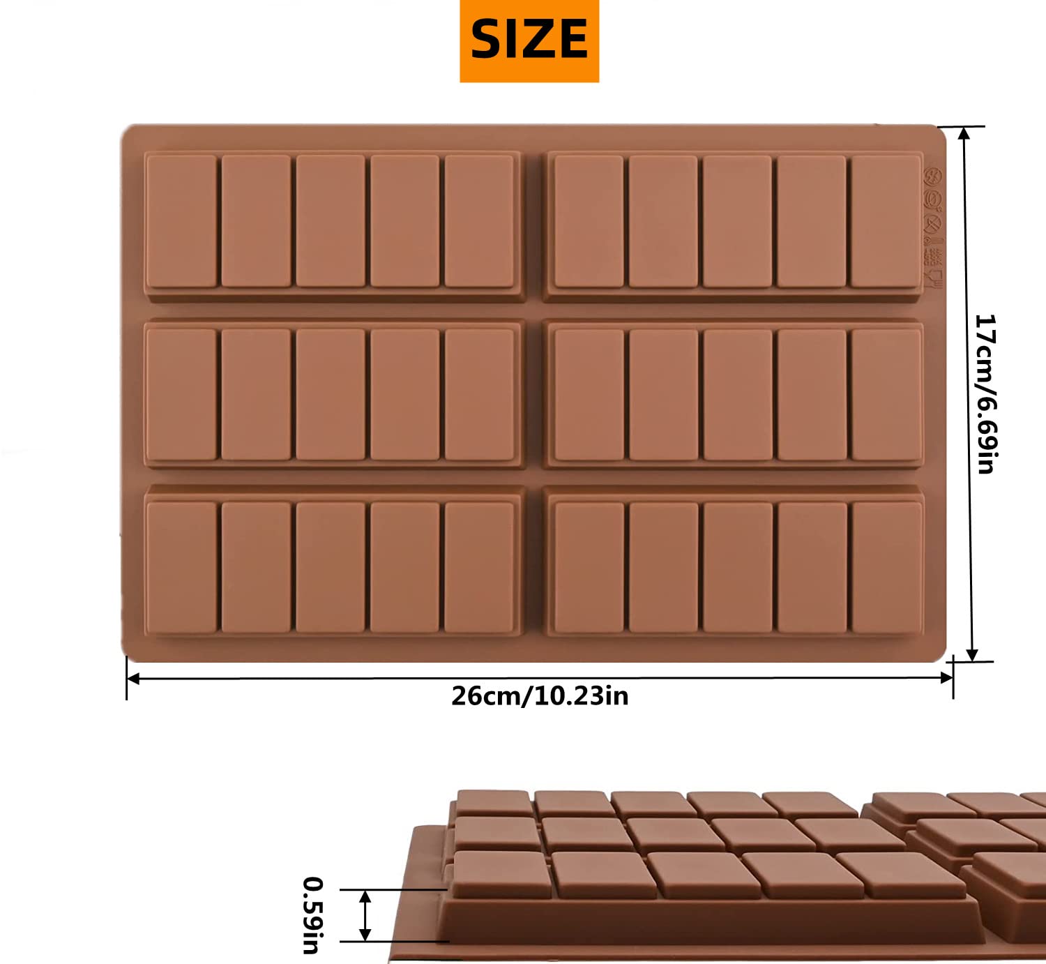 Accfore 2 Pack Chocolate Bar Molds,Rectangle Silicone Break-Apart Protein And Engery Bar Candy Chocolate Molds Wax Melt Candles
