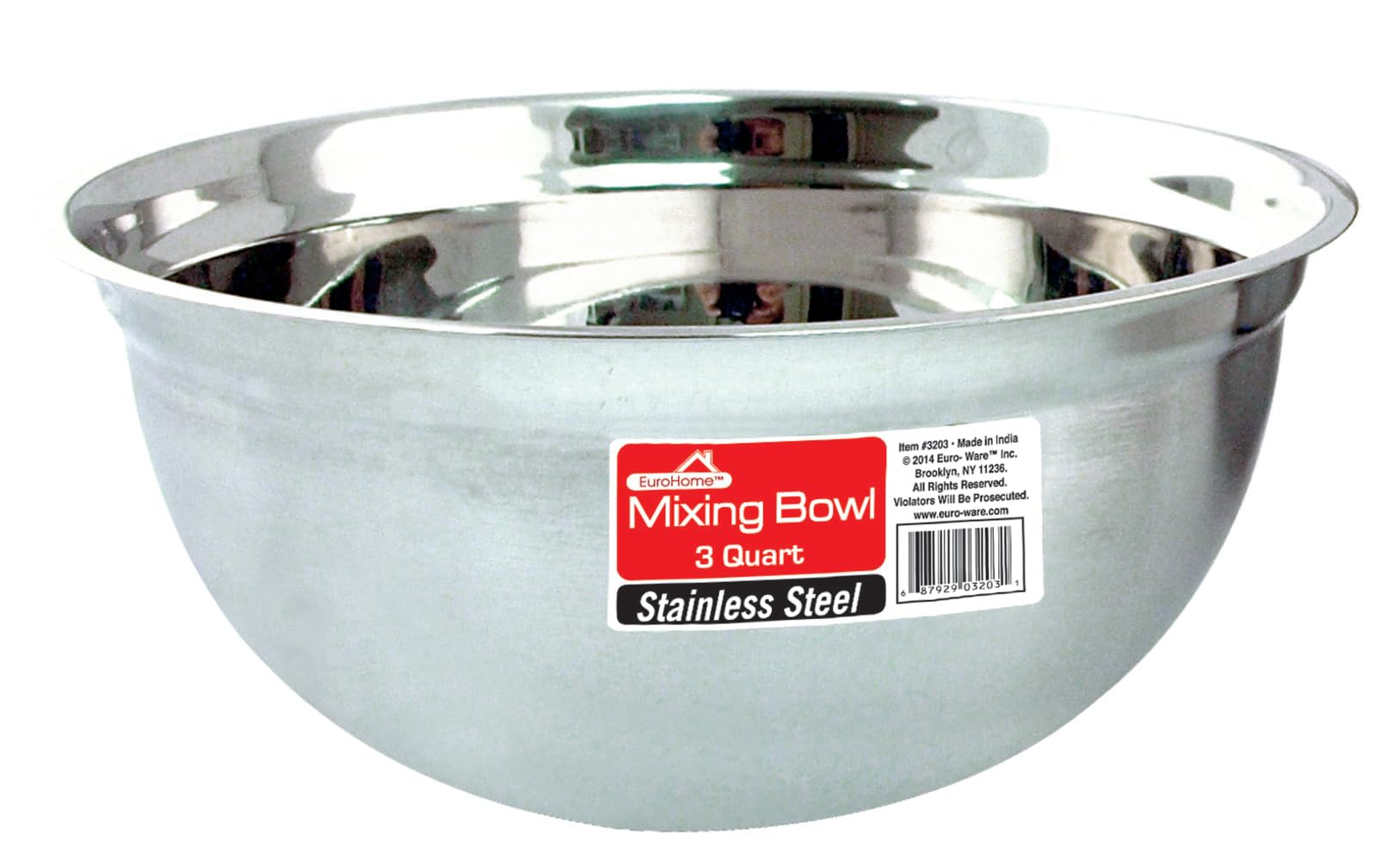 Euro-Ware Mixing Bowl, 3 Quart, Stainless Steel