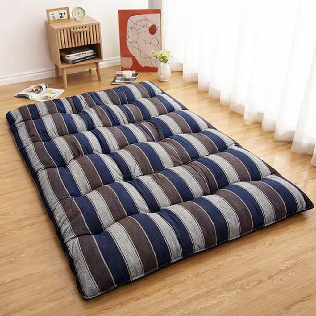 Adims Handmade Traditional Quilt Gadda Mattress, Blue Lining, Queen 5.5x6 ft, Pure Cotton Fabric, Cotton Filled, Firm, Reversib