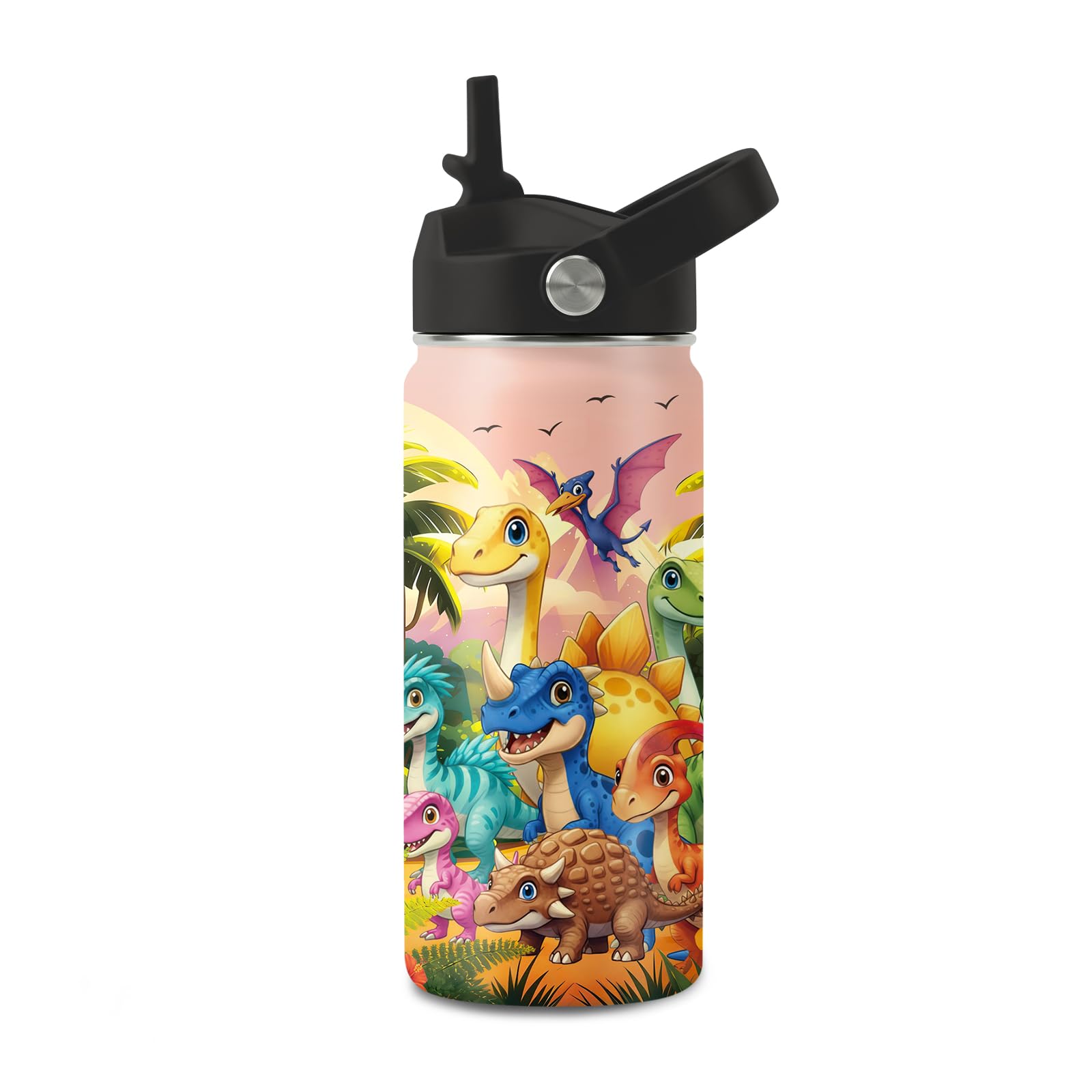 16oz Dinosaur Water Bottle with Handle & Straw for Boys, Dinosaur Lover