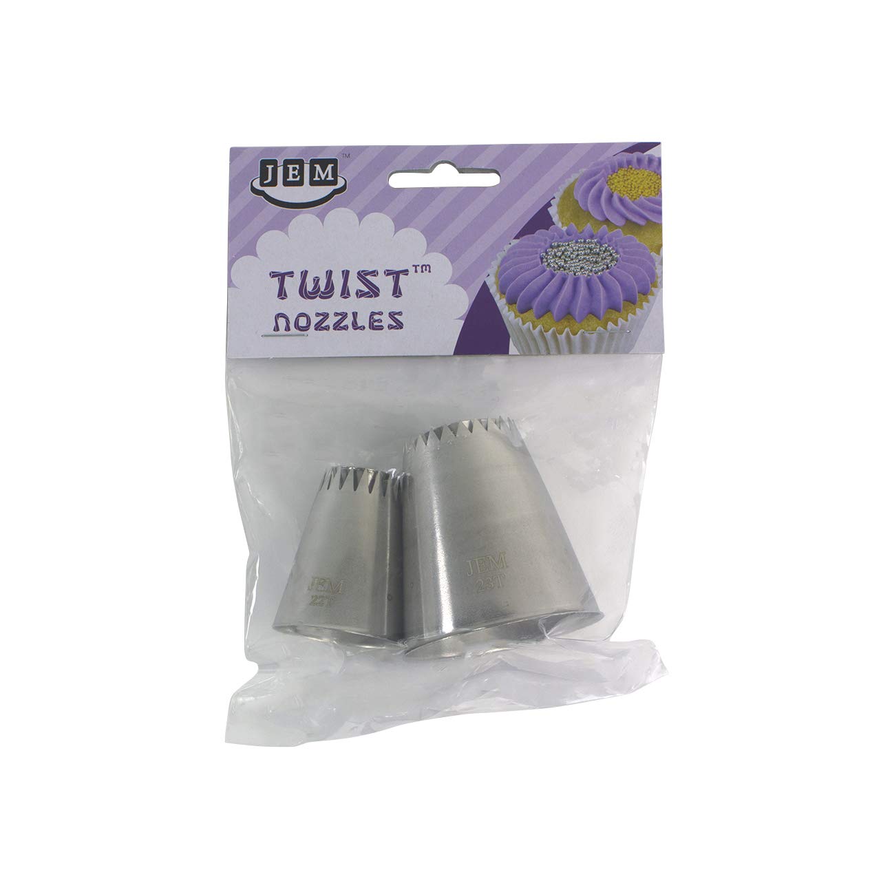 Jem Enterprises Jem Twist Nozzle Decorating Tip (Sultan Style Flat Cone) Set Of 2-22T & 23T, Standard, Silver