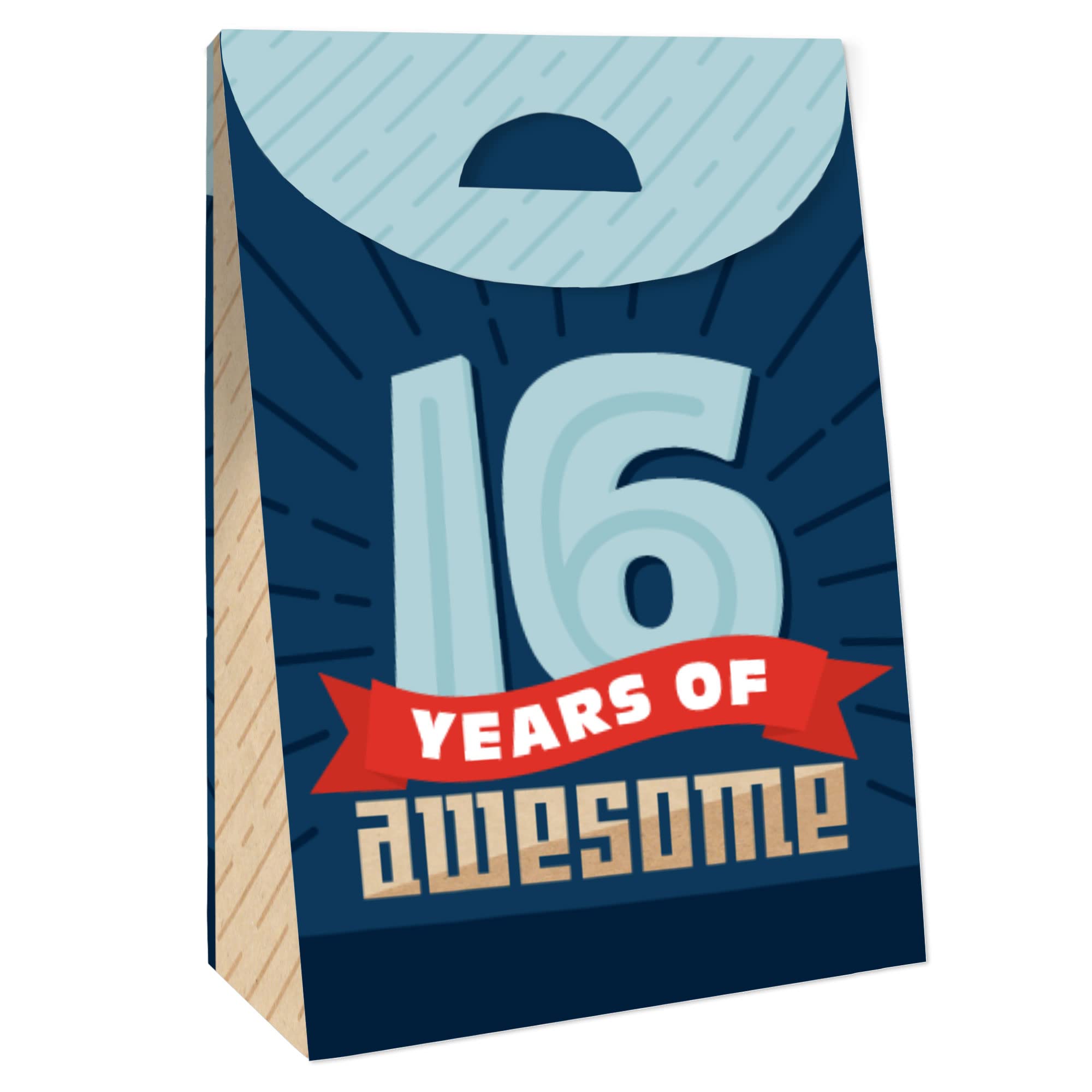 Big Dot Of Happiness Boy 16Th Birthday - Sweet Sixteen Birthday Gift Favor Bag - Party Goodie Boxes - Set Of 12
