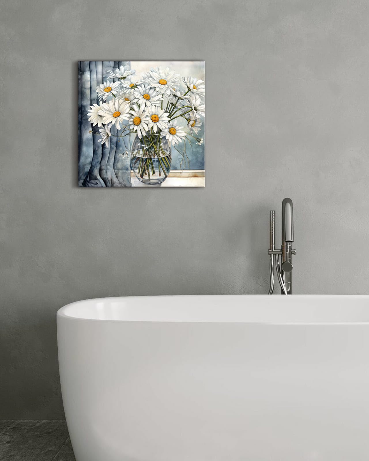3Ldecor Gray Daisy Bathroom Wall Decor Canvas Print Picture Art Hanging Dining Room Kitchen Office Living Room Bedroom