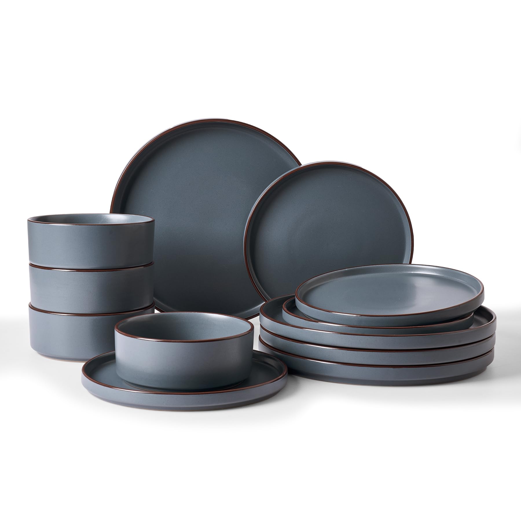 Famiware Nebula Ridge Stoneware Dinnerware Sets, Plates and Bowls Sets for 4, 12 Pieces Dishes Set, Microwave and Dishwasher Saf