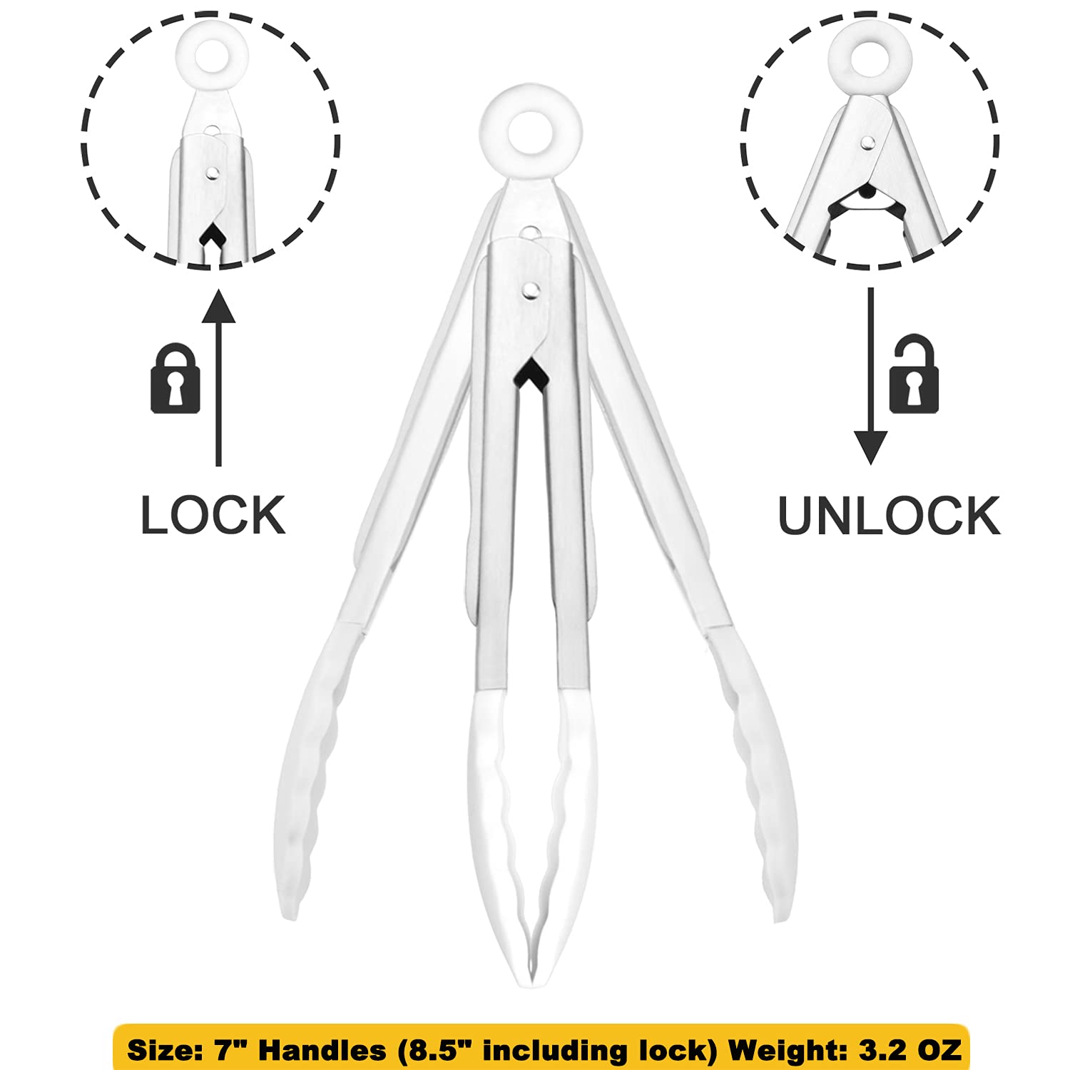 Hinmay Mini Tongs With Silicone Tips 7-Inch Kids Serving Tongs, Set Of 3 (White)