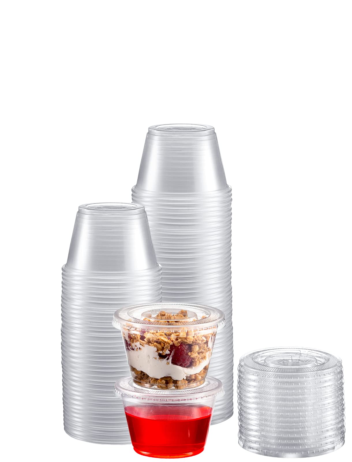 Zeml Portion Cups with Lids (4 Ounces, 100 Pack) | Disposable Plastic Cups for Meal Prep, Portion Control, Salad Dressing, & Med