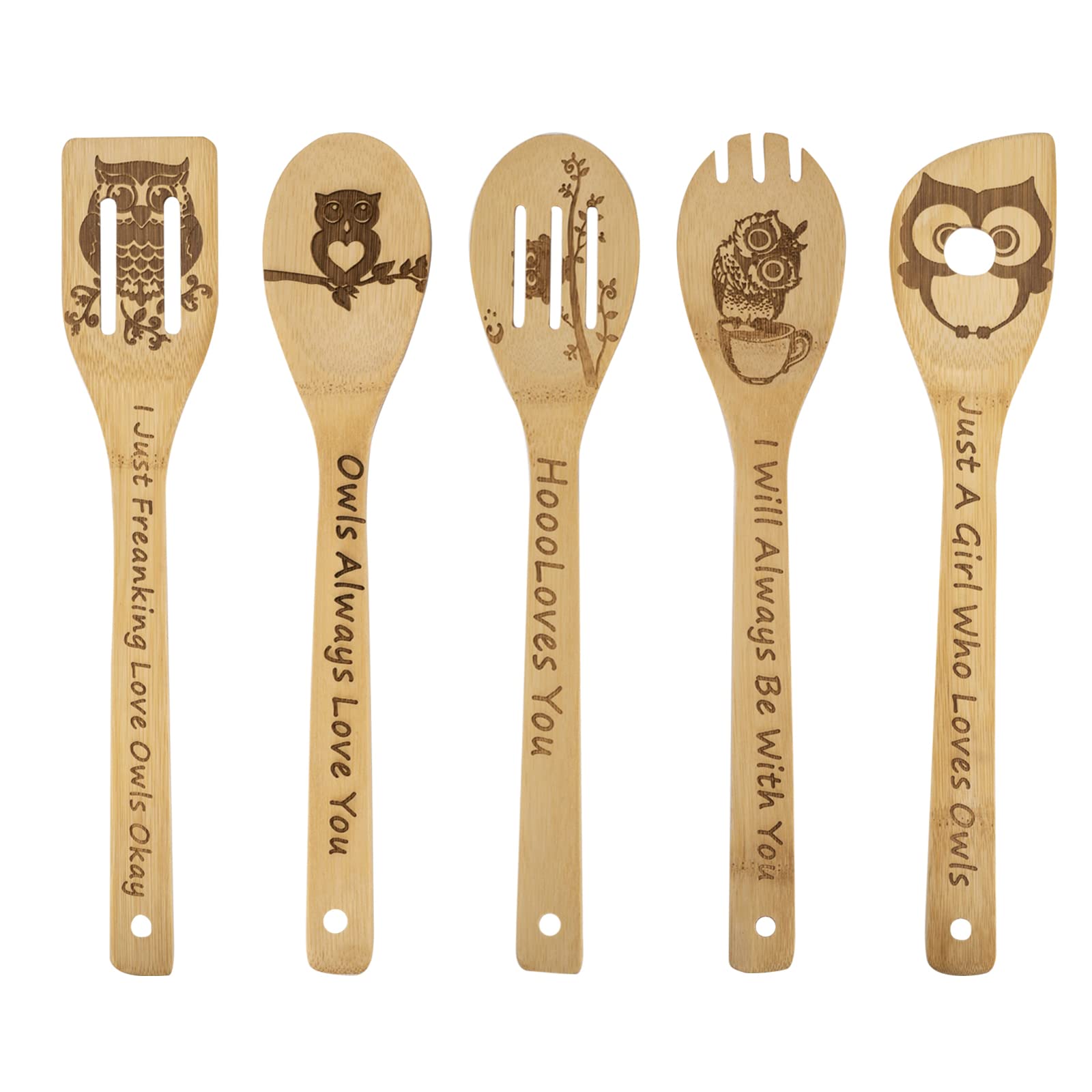 5Pcs Owl Wooden Cooking Spoons,Owl Gifts,Owl Kitchen Gifts,Owl Gift,Cat Mom Gifts,Owl Decor,Owl Gifts For Owl Lovers,Owl Gifts F