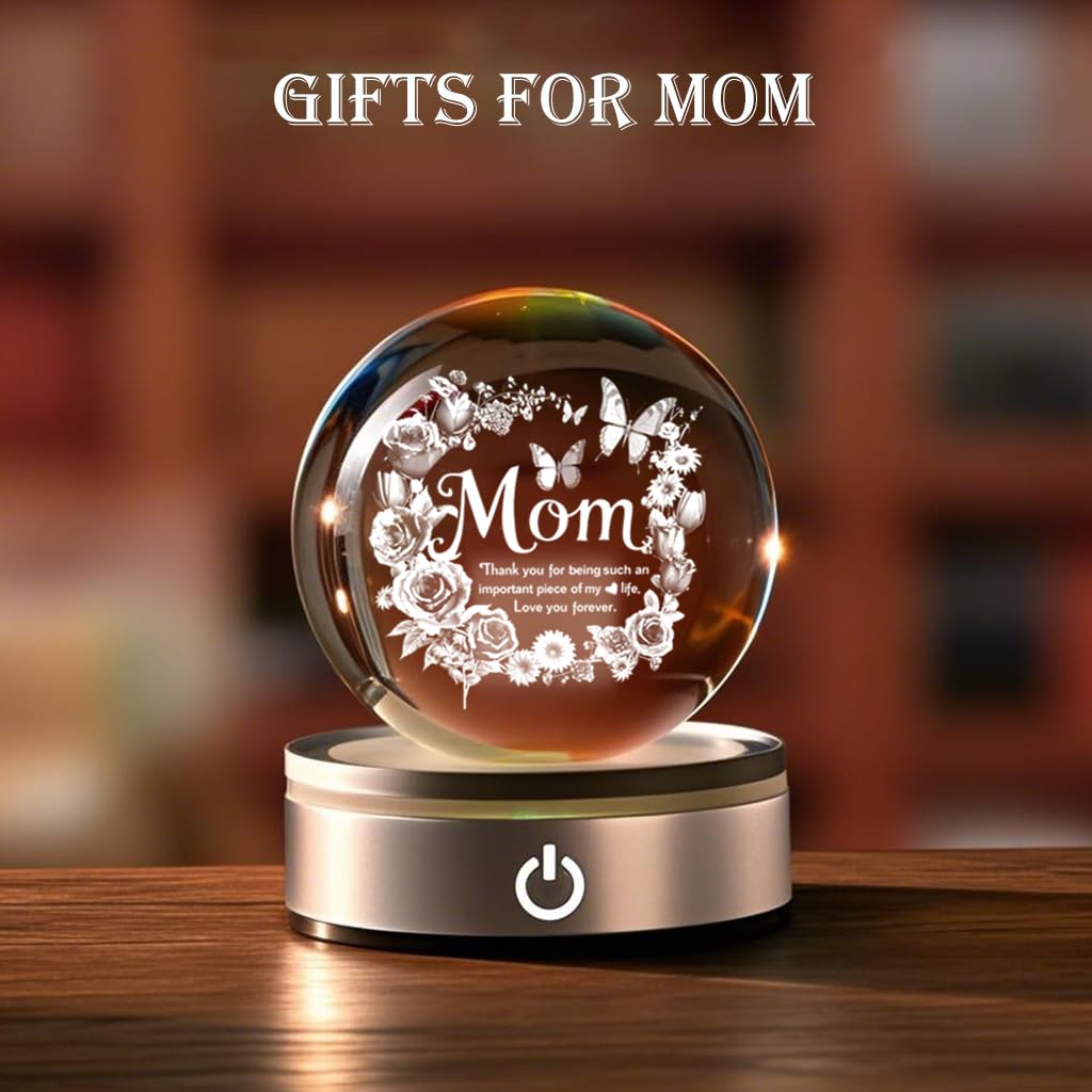 YouerCrystal Mom 3D Crystal Ball Gifts for Mum Birthday Gift from Son, Daughter - Fun Christmas, Mothers Day, Retirement Gift Du
