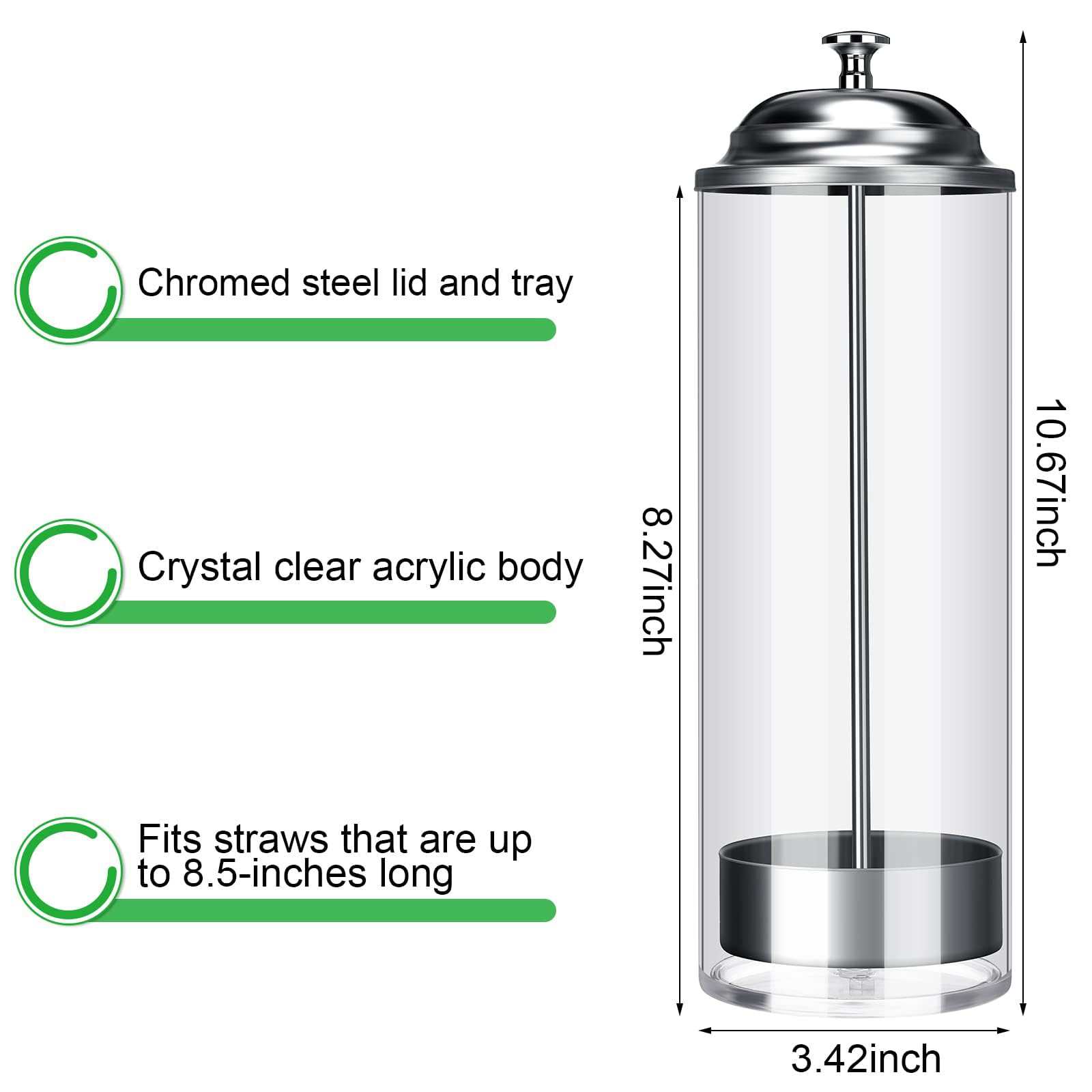 Patelai Plastic Straw Dispenser And 100 Pcs Drinking Straw Organizer Container With Stainless Steel Lid Transparent Drinking Str