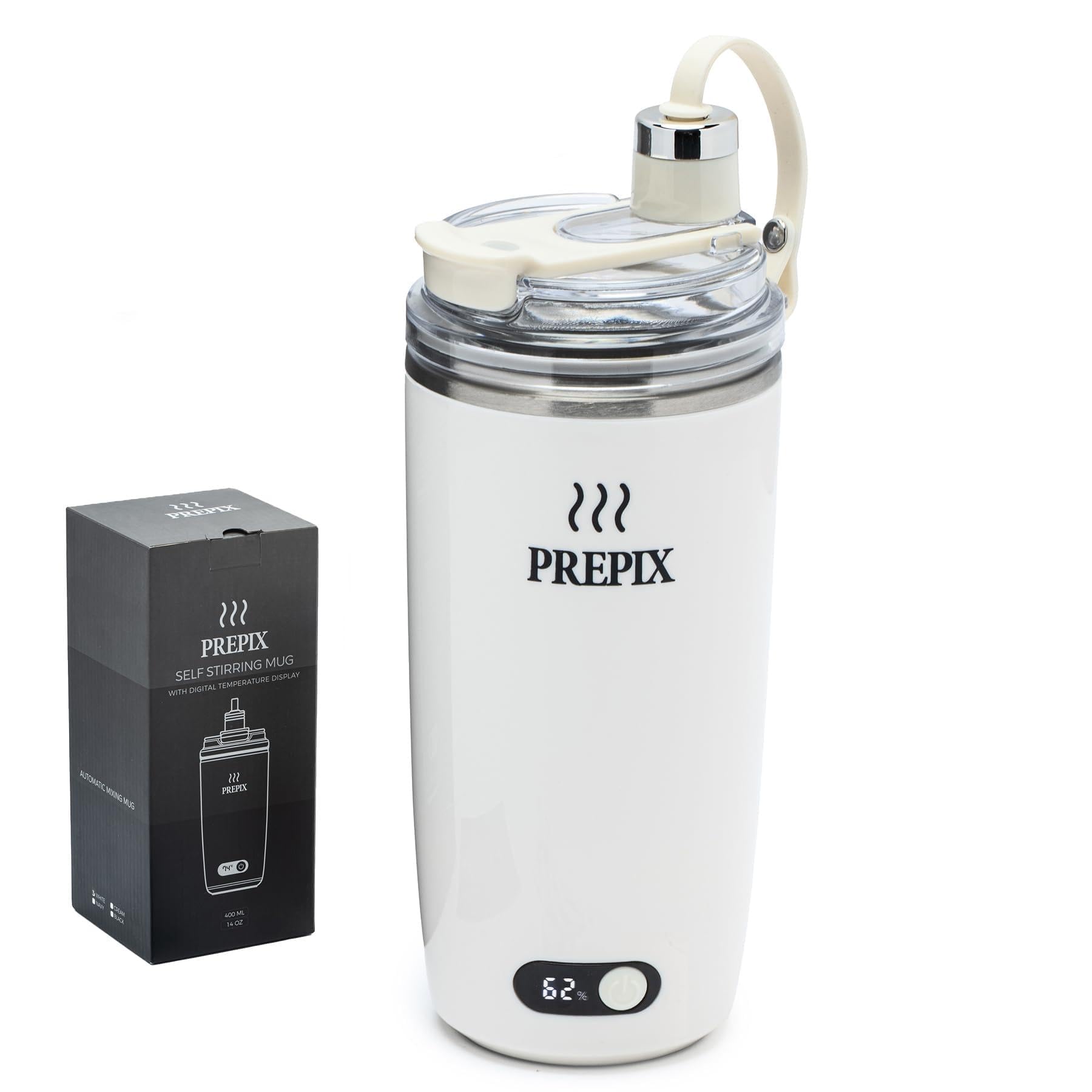 PREPIX Self Stirring Mug, USBC Rechargeable Coffee Mixer, Stainless Steel Insulated Travel Mug with Electric Stirrer & SpillPr